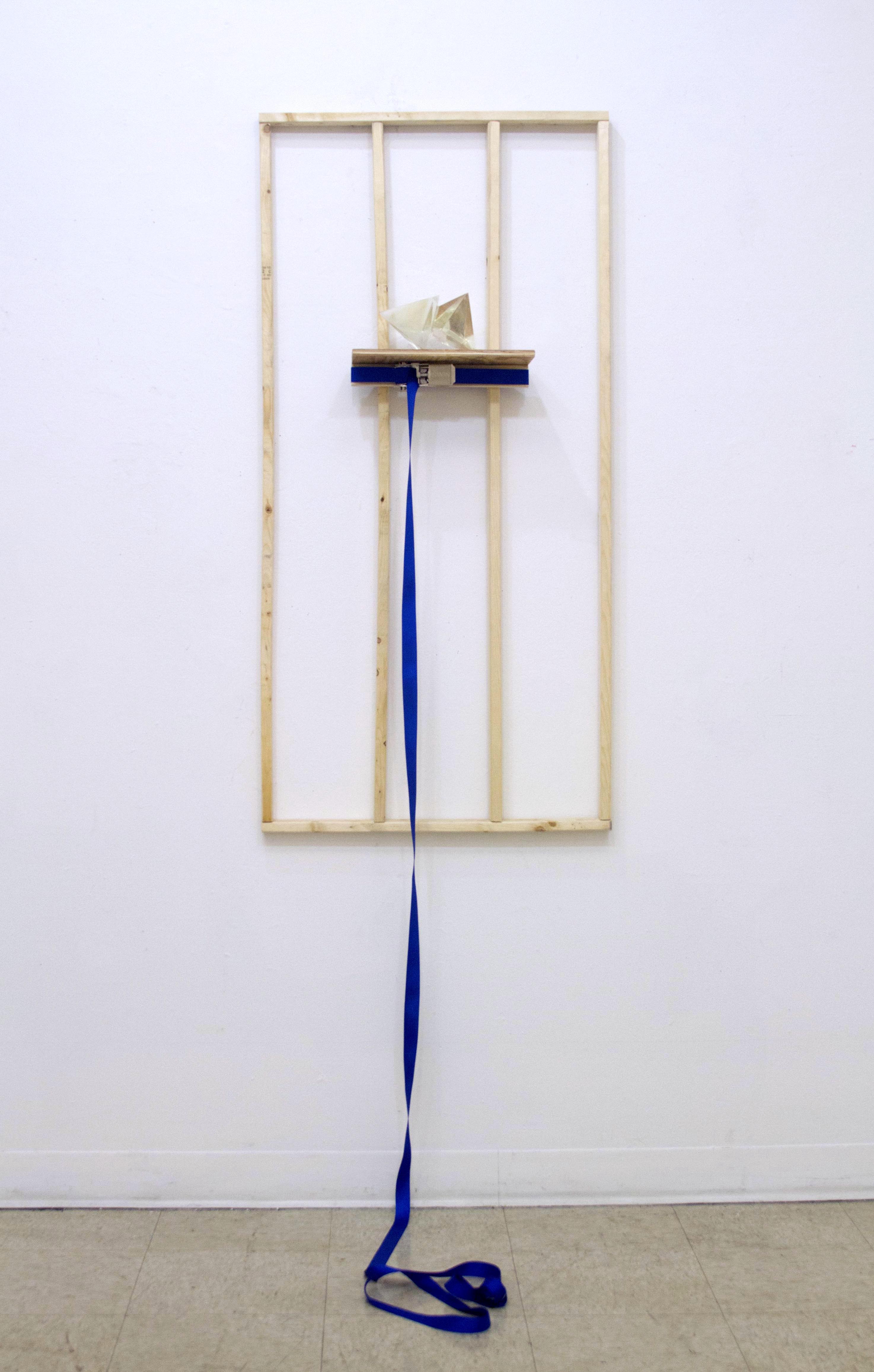 On Which a Bold Gesture Is Held, 2018, 48”x 24”x 4”. Wood, screws, band clamp, epoxy resin