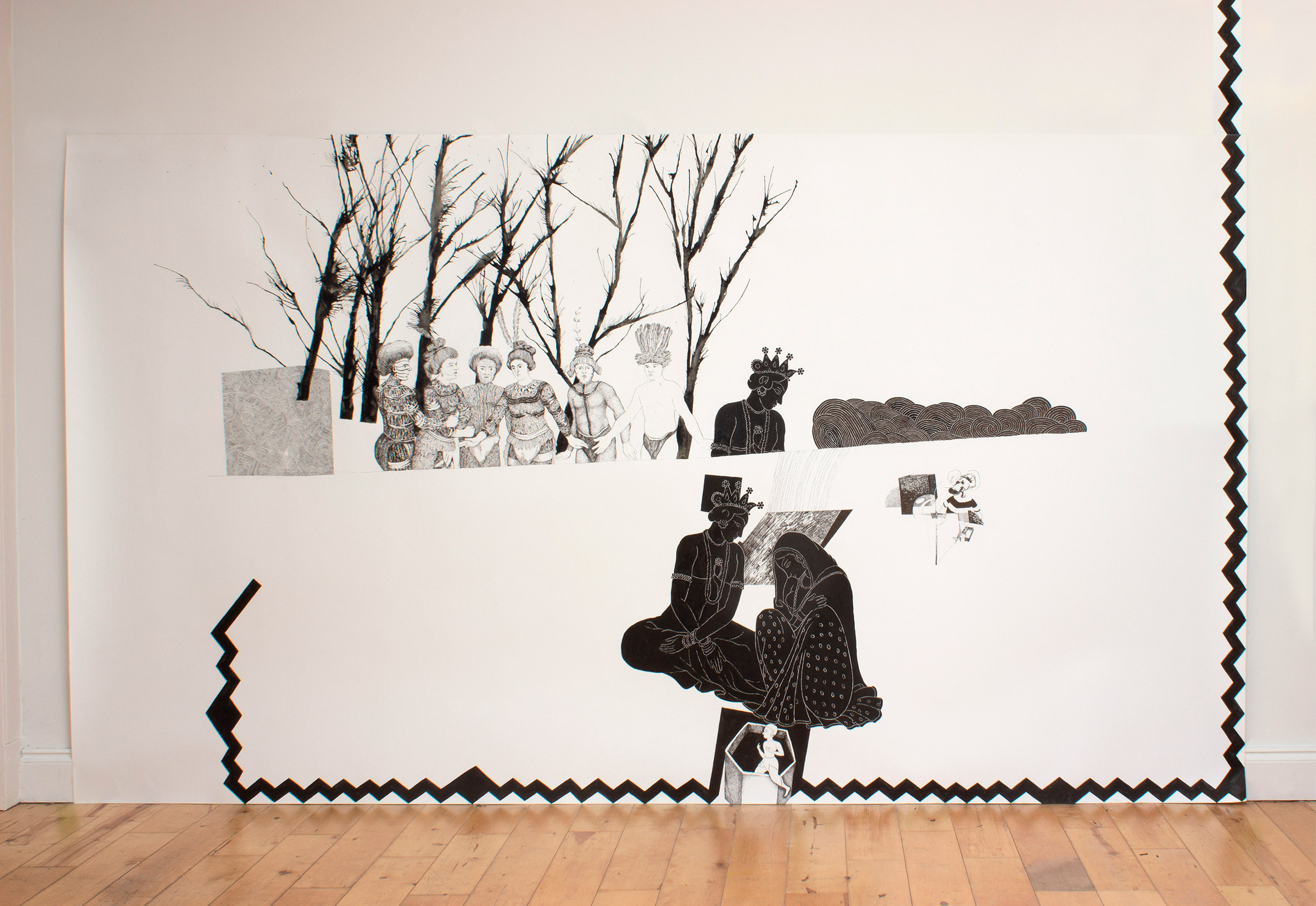 Ink on paper, 150cm high by 270cm (5' by 9') 