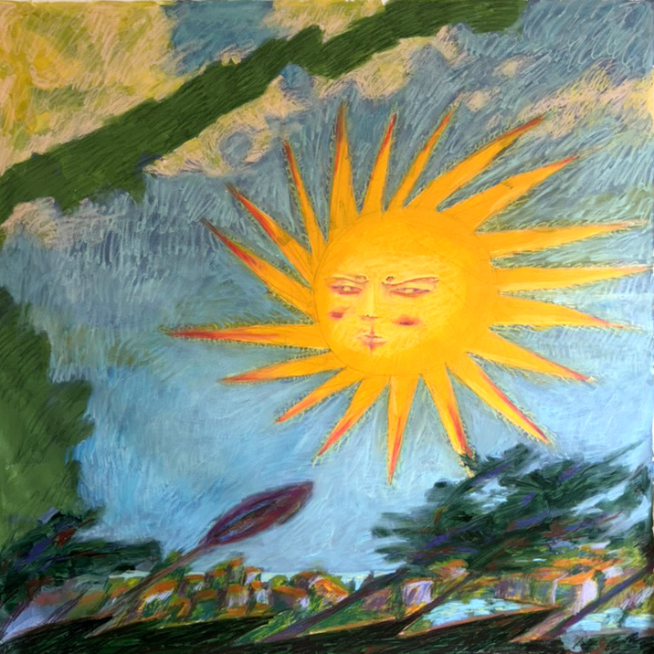 overlooking the sun, oil pastel and acrylic, approx. 160x170cm, 2200 eur