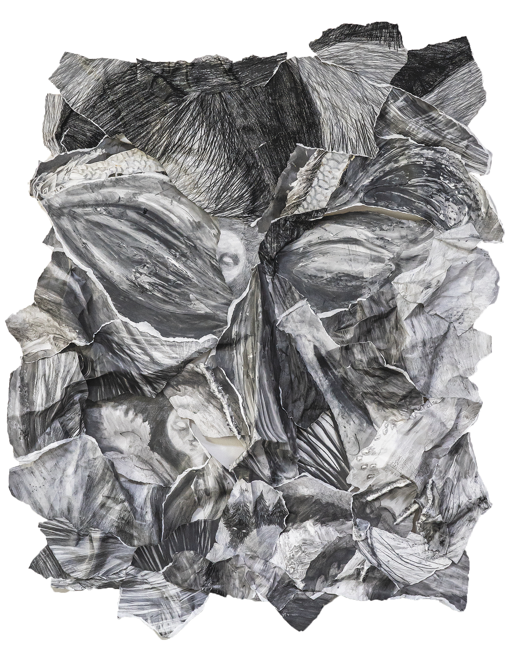 물러나는 벽4, 2022, 종이에 흑연, 혼합재료, 콜라주, 124x89cm