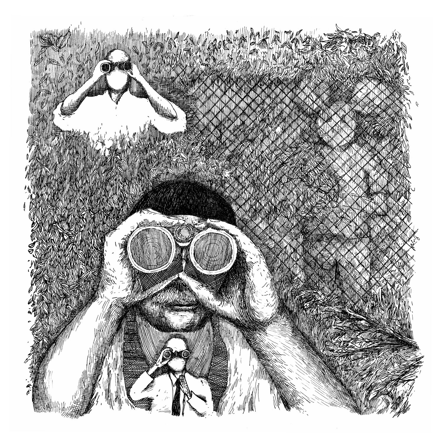In the Bushespen and ink, 13’X13’, 2022