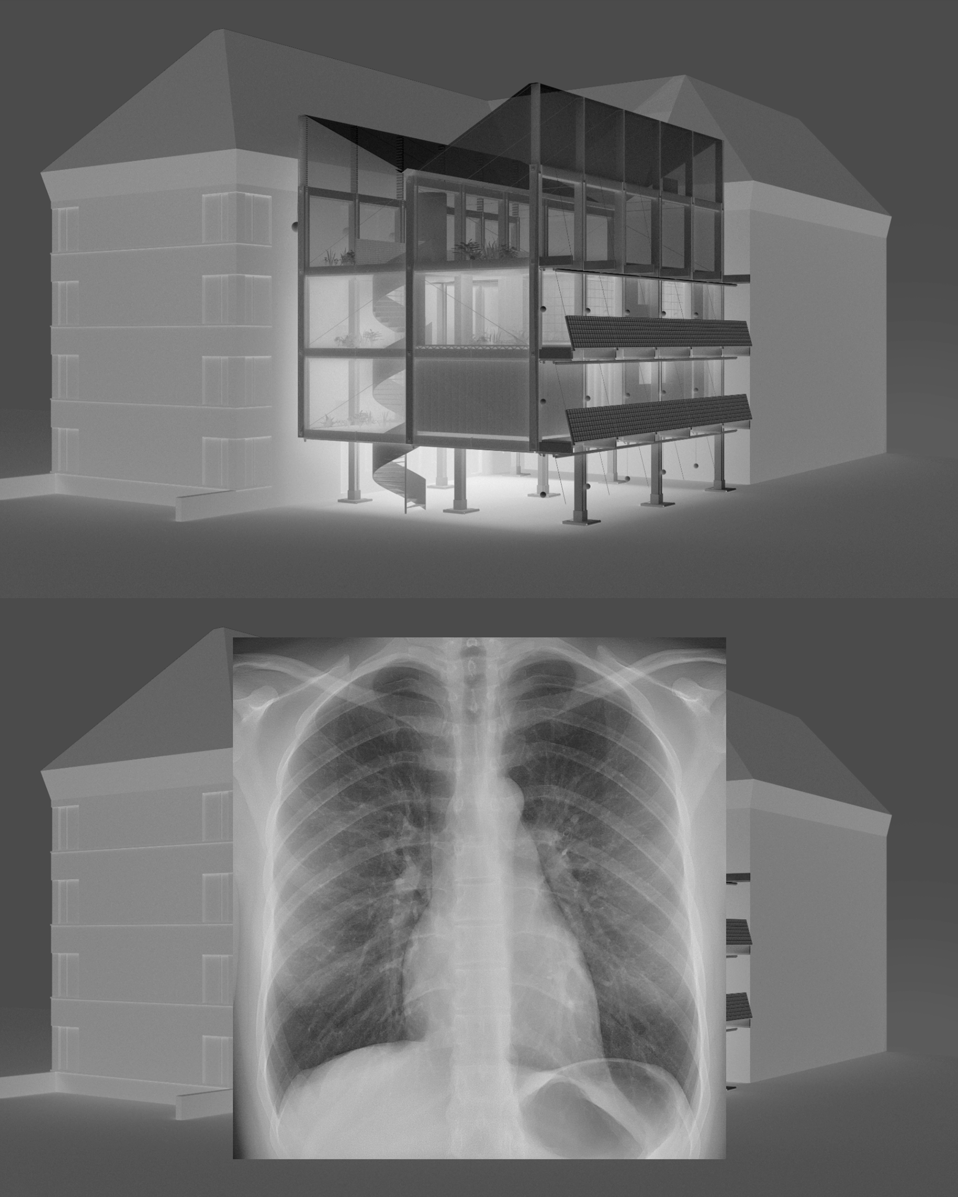"Bodybuildings," M.Arch I Thesis, Harvard GSD, 2025. Advised by Jenny French, John May.