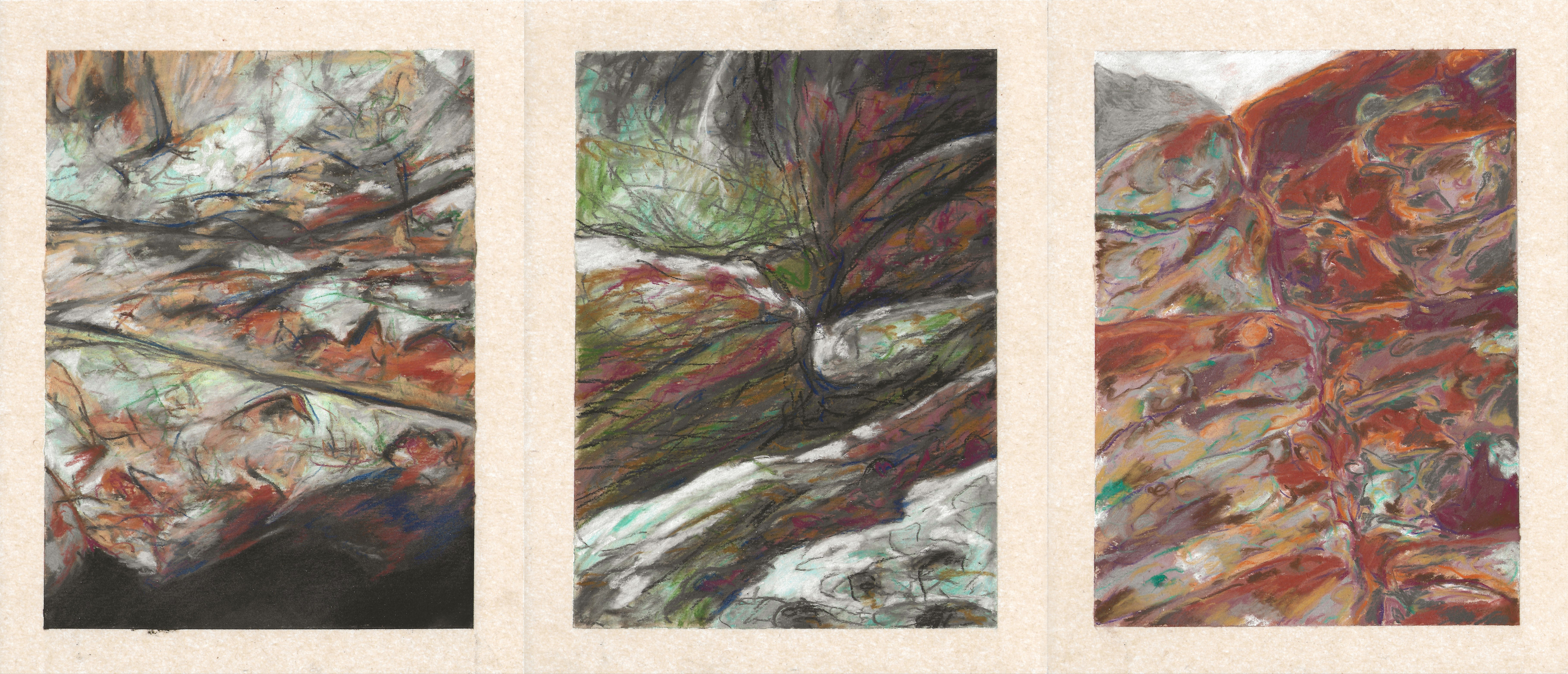 Isshiki Beach Strata I-III, 2024, soft pastel on paper, 8 x 6 inches each