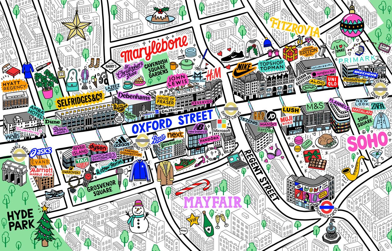Oxford St Xmas Map Jenni Sparks
