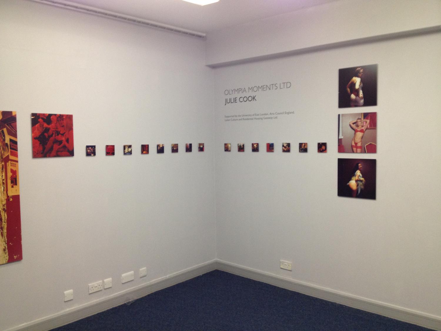 Installation view; Julie Cook, Olympia Moments Ltd (2015). Departure Lounge, George Street, Luton, UK.