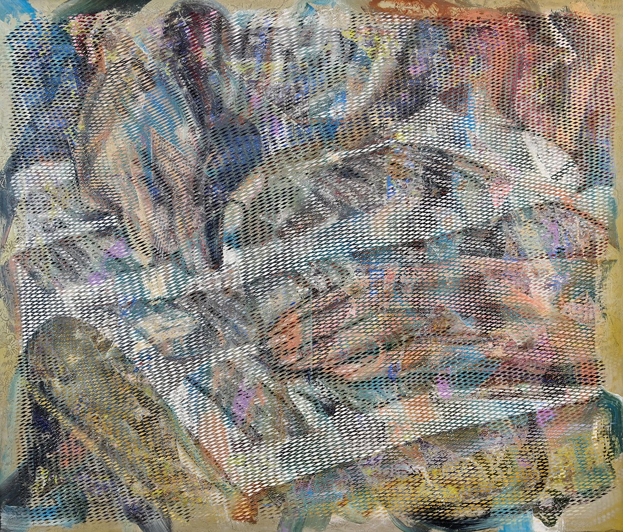 Kim Benson, Turn Towards Tomorrow, 2022, oil and enamel on canvas, 46” x 54” 