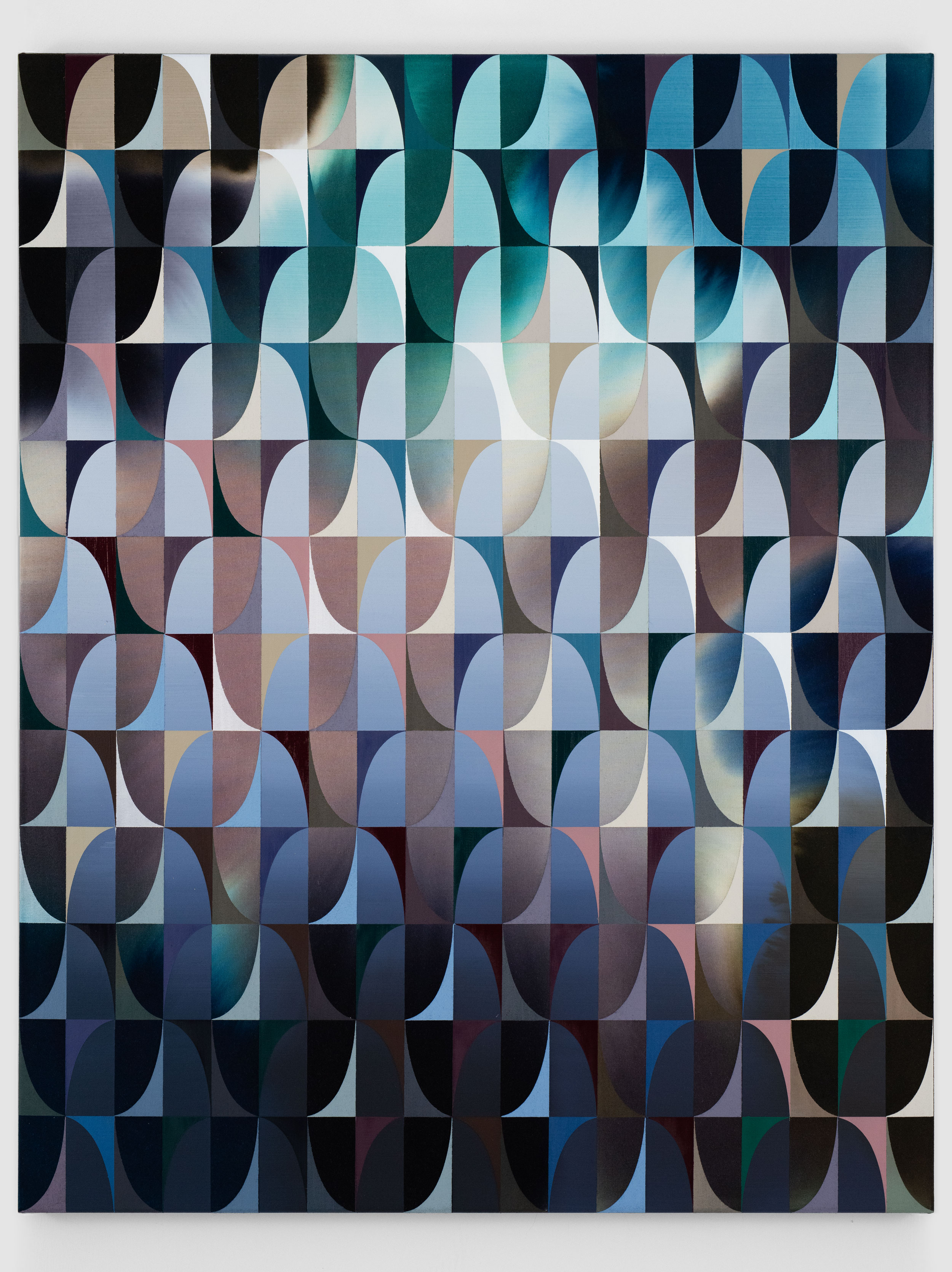 Calibra (tracce) 2025, mixed media on cotton, 120x95cm