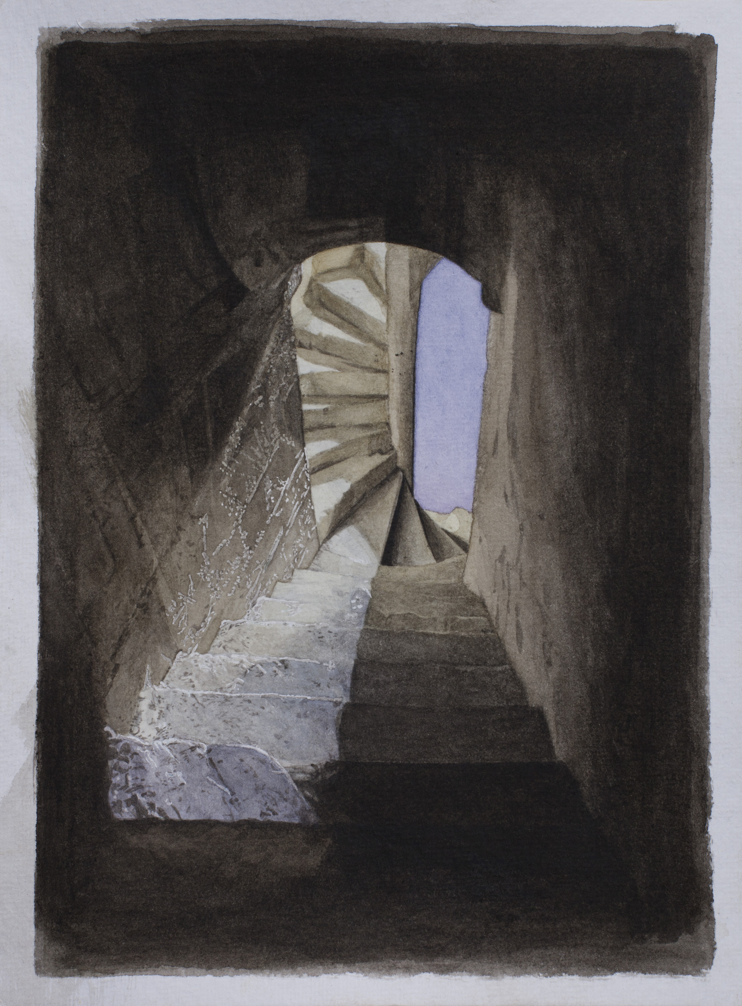Entr&eacute;e du donjon de Qu&eacute;ribus (aquarelle, 24x32cm, mars-avril 2025)