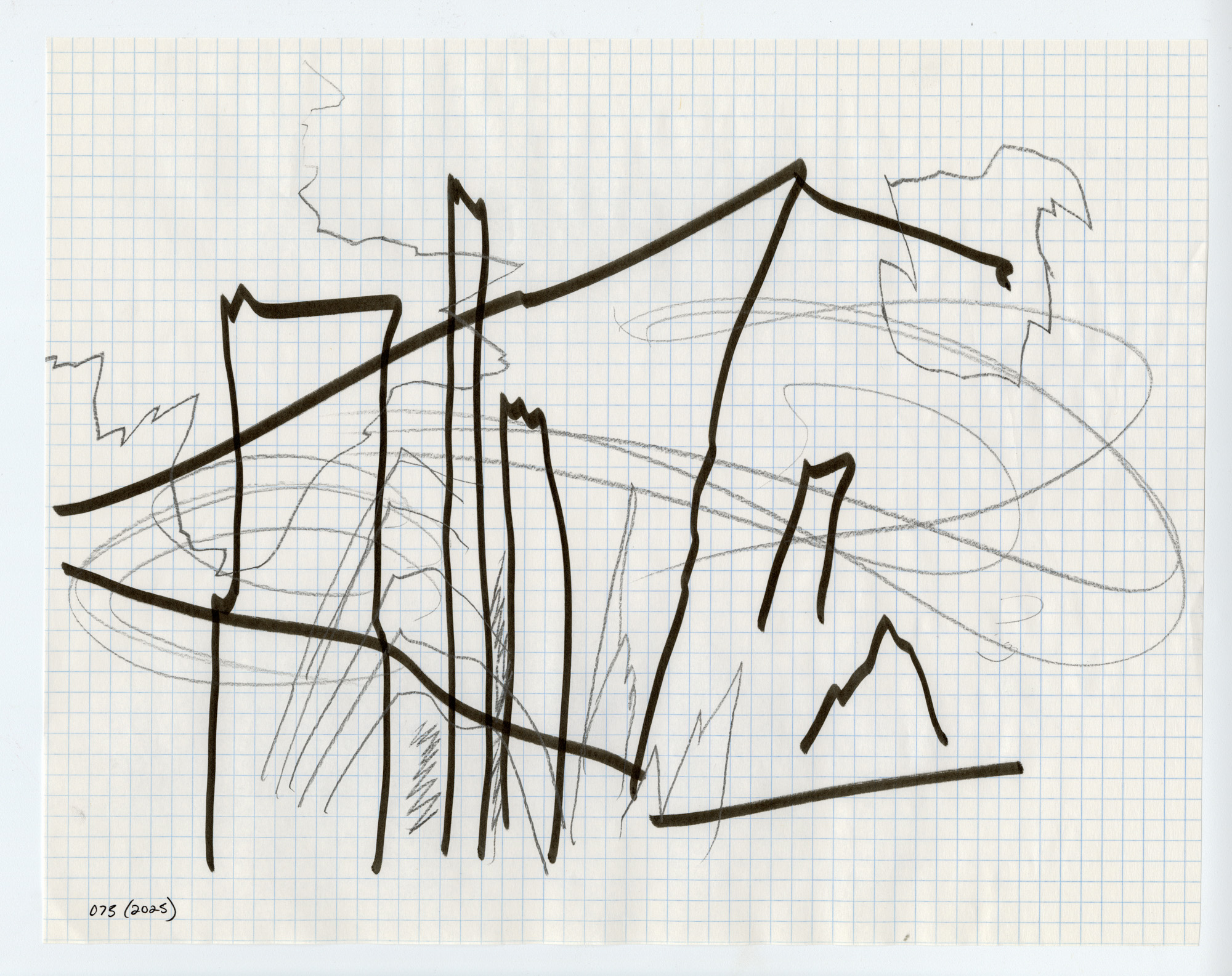 075. 2025. Graphite and marker on graph paper. 14" by 11"