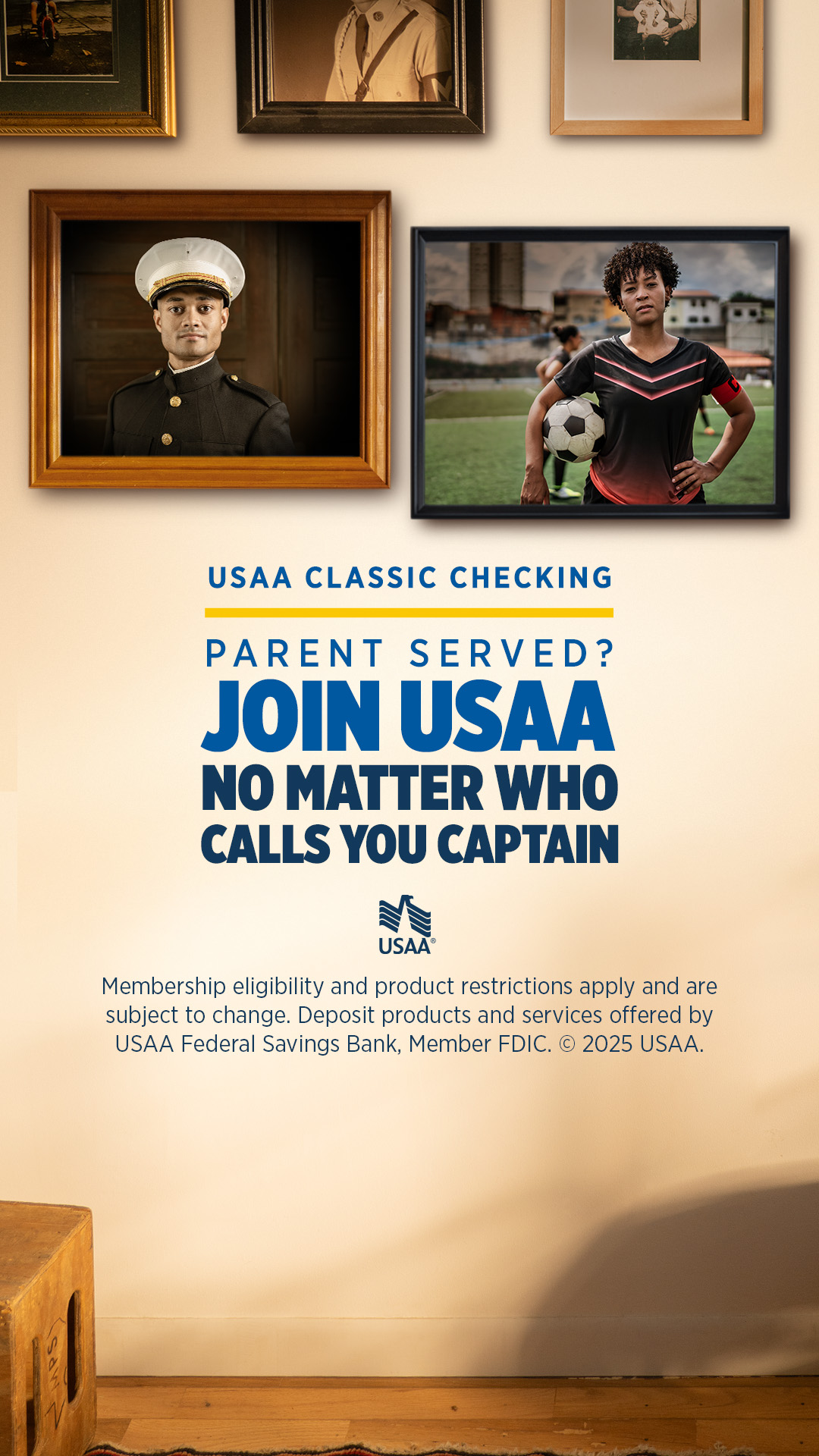 Post copy: Picture yourself a USAA member and applying for a USAA Classic Checking account if your parent or spouse served and is a member.