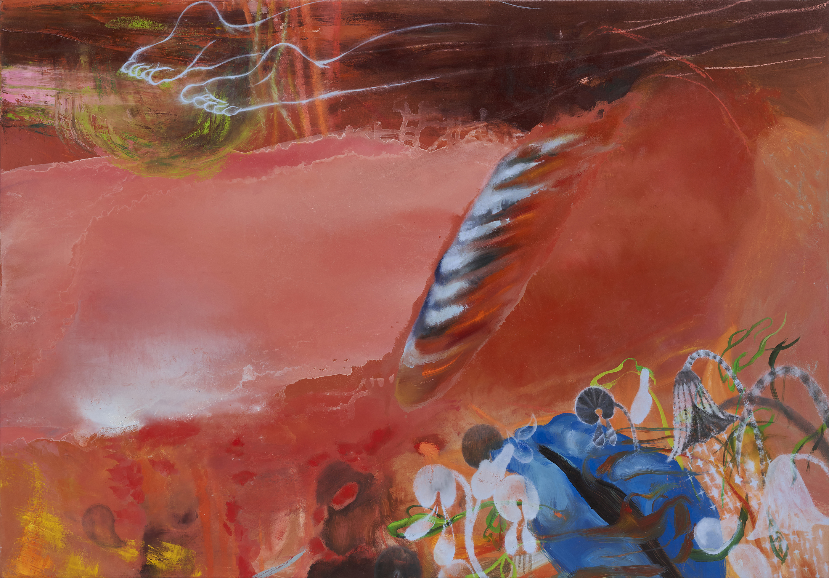 Crimson Genesis, 2025, oil on canvas, 42 &times; 60 IN