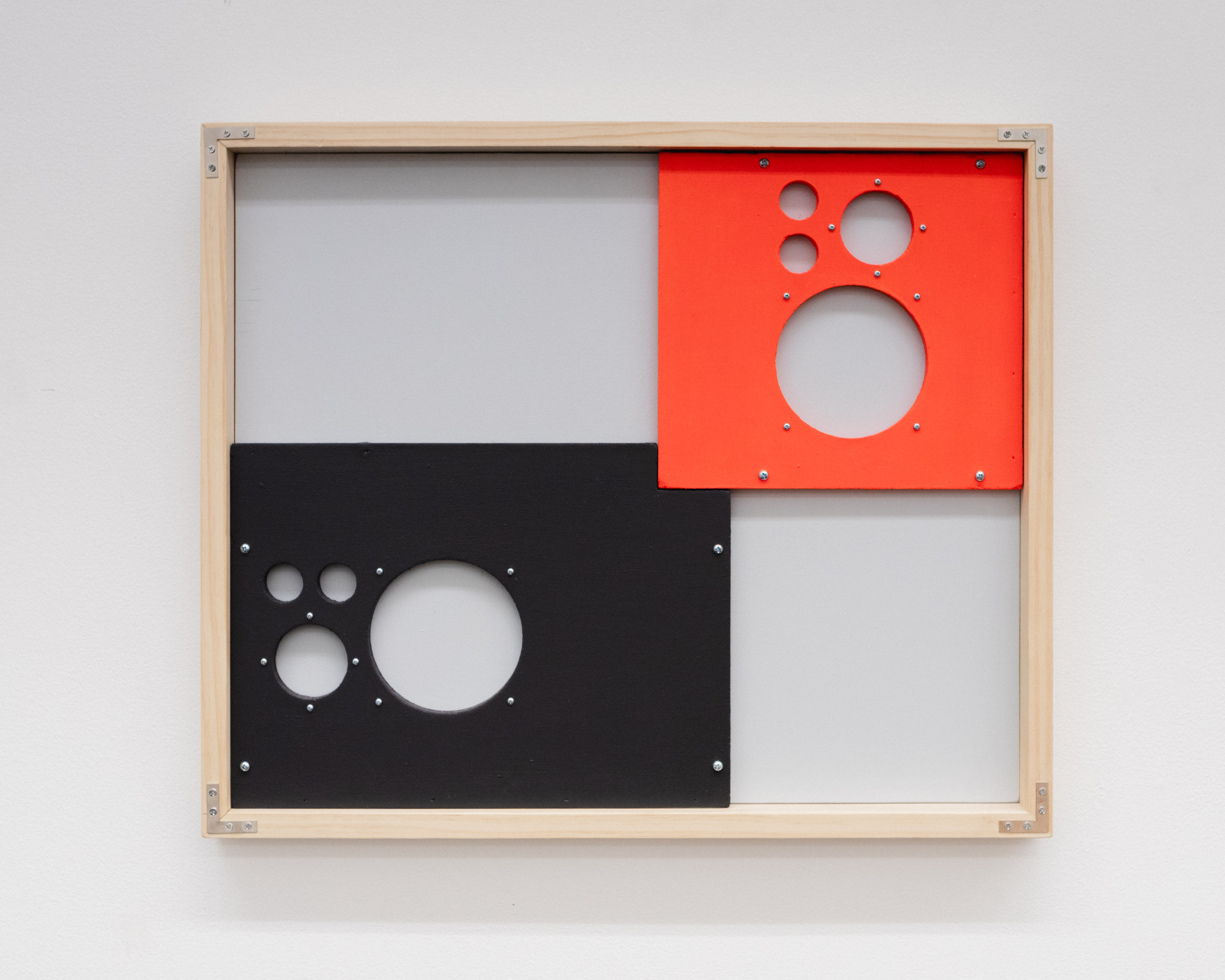 Soundtrash, 2025. Acrylic on reclaimed MDF speaker parts, birch plywood, 20" x 24”.