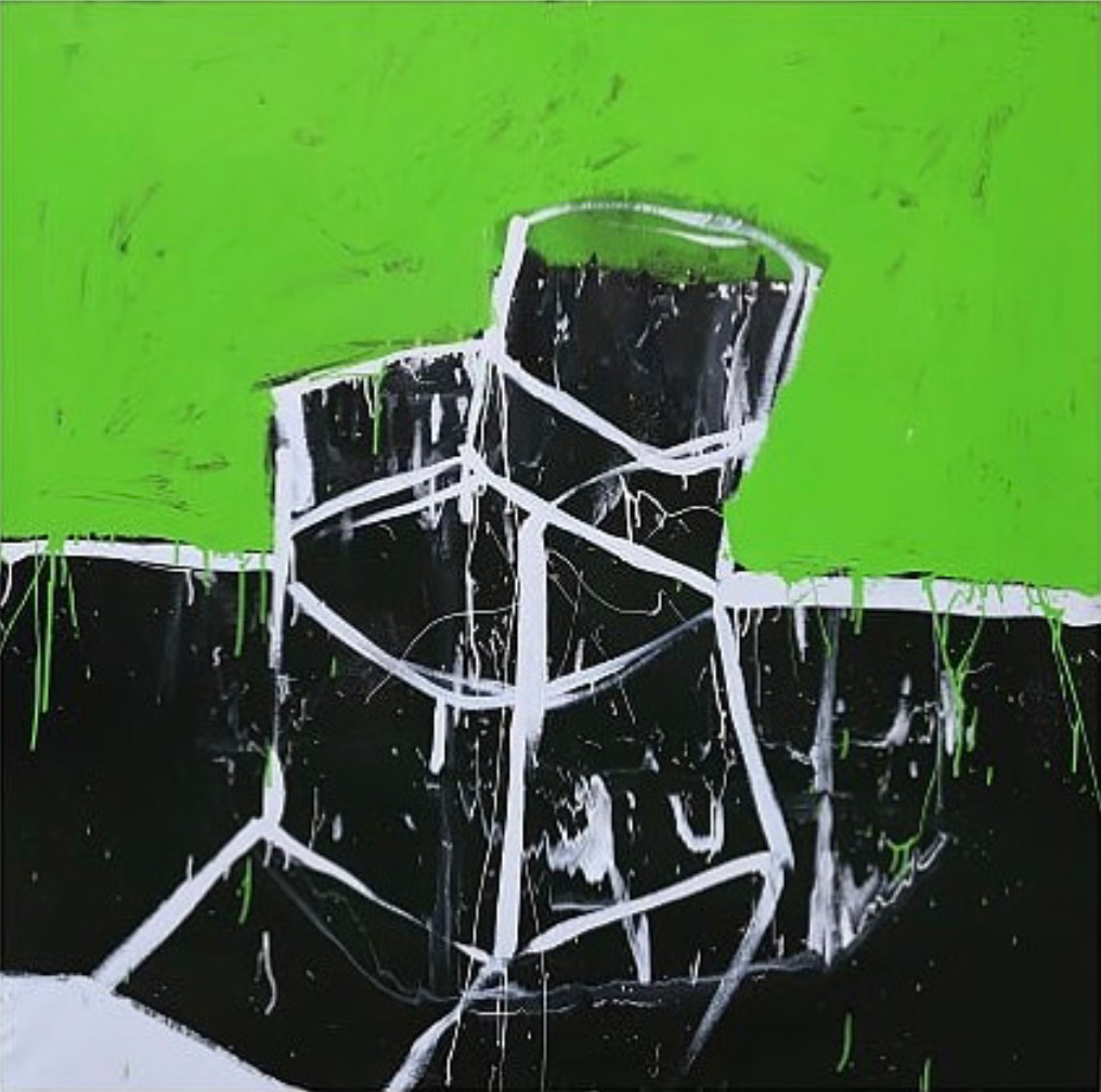 The chair returns I, 2018, enamel paint on canvas, 168 x 168 cm