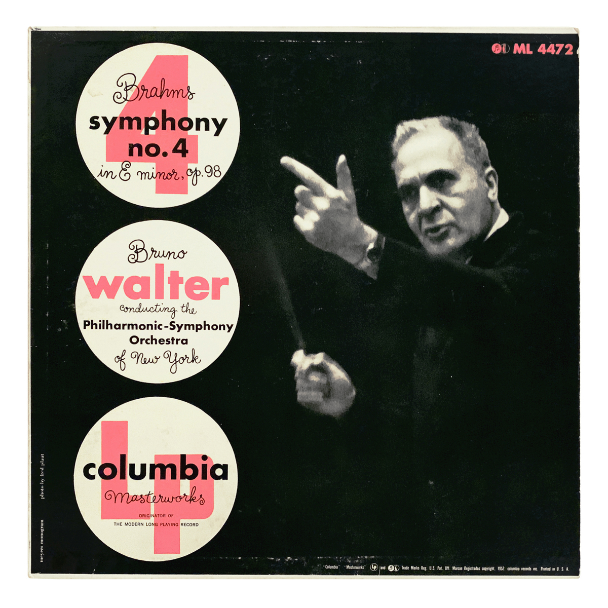 Columbia Masterworks ML 4472 Johannes Brahms - Symphony No.4 in E minor, Op.98 New York Philharmonic - Bruno Walter Design: Herb Meyers | monogram (credited)