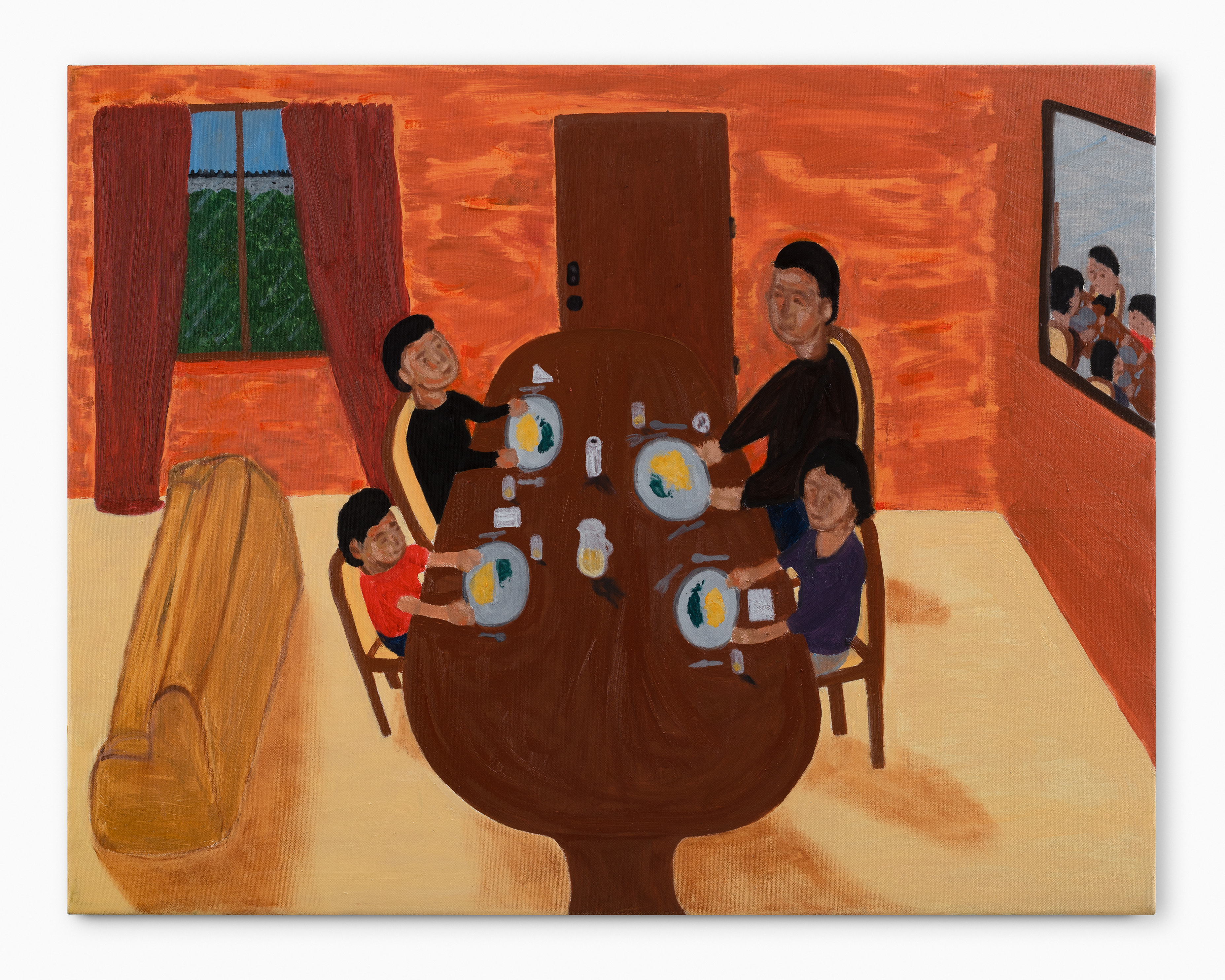 Comida con la familia en el comedor /  Family meal in the dining room (2021)  Serie: Paisajes situados / Located Landscapes   90x70cm (35x27 in) Oil on Canvas