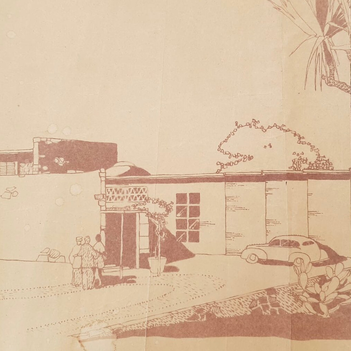 Imaginative sketch of the front of the Uganda Museum building in 1951,by Ernest May. 2021