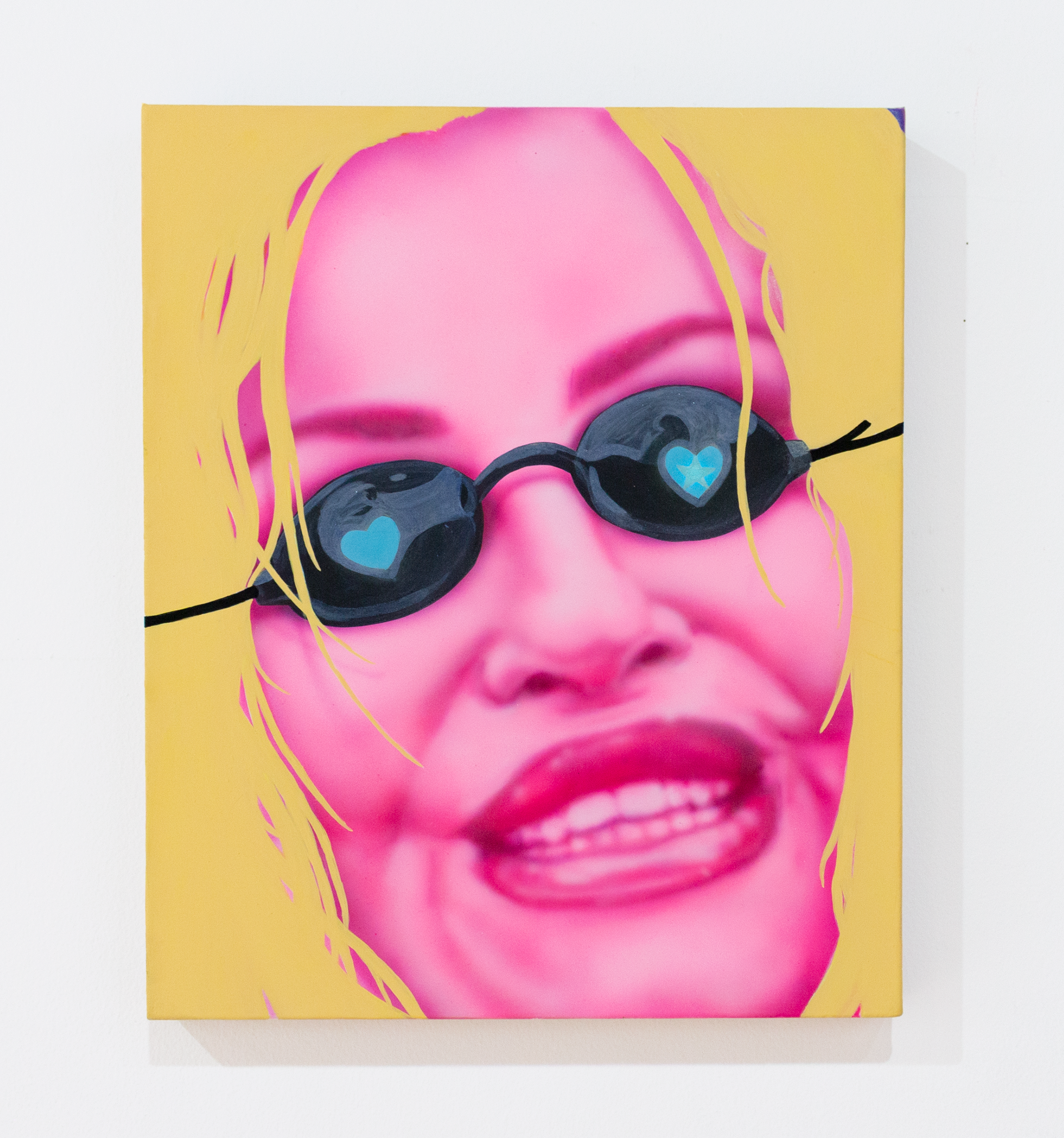 Hotdogs and Bratz, acrylic, gouache and iridescent ink on linen, 15 x 18 in, 2022