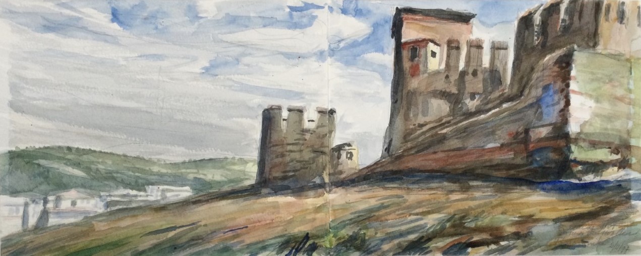 Thessaloniki De oude wallen 1997 - watercolor 22x53 cm