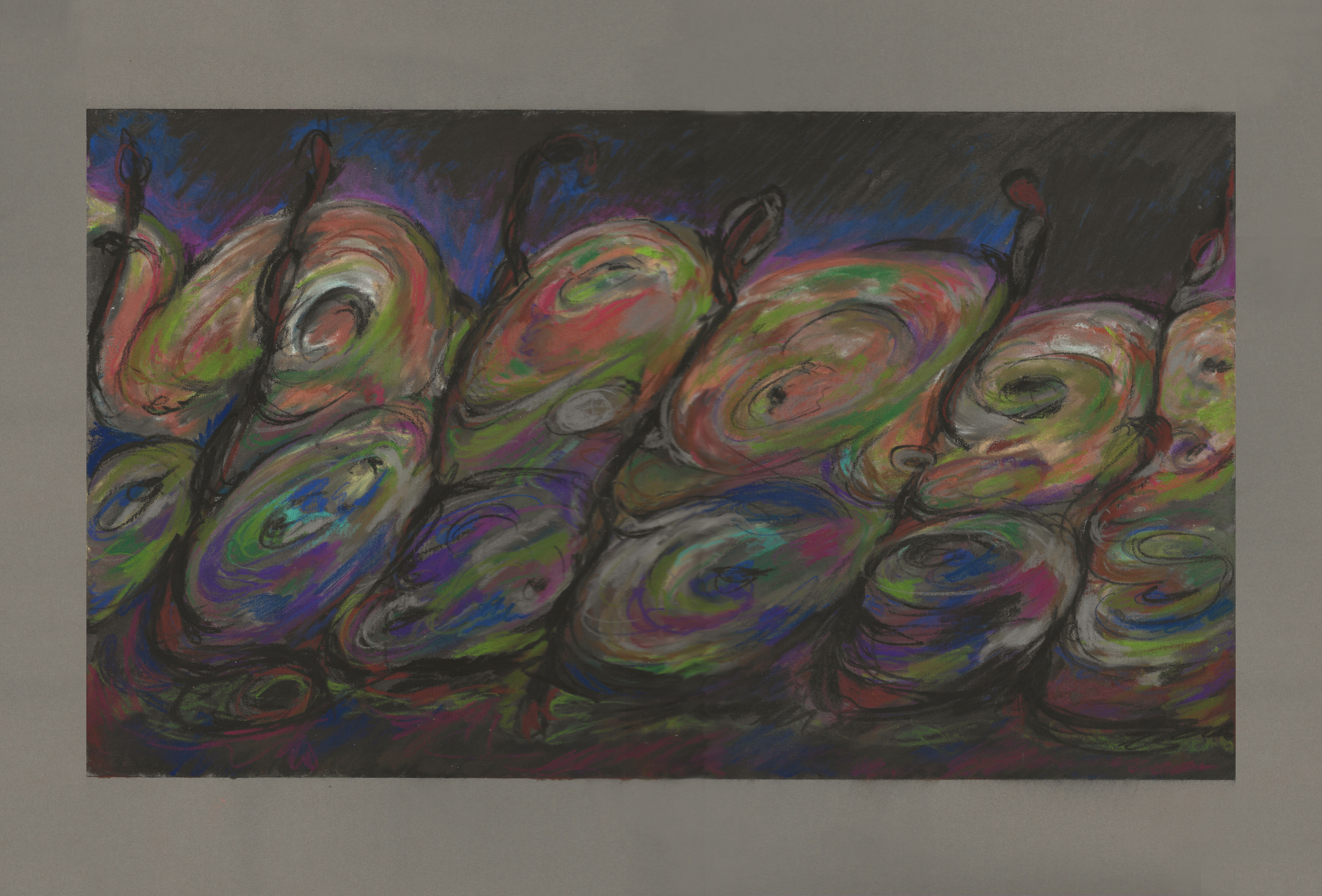 Dancing in the Firmament, 2024, soft pastel on paper, 10 x 16 inches