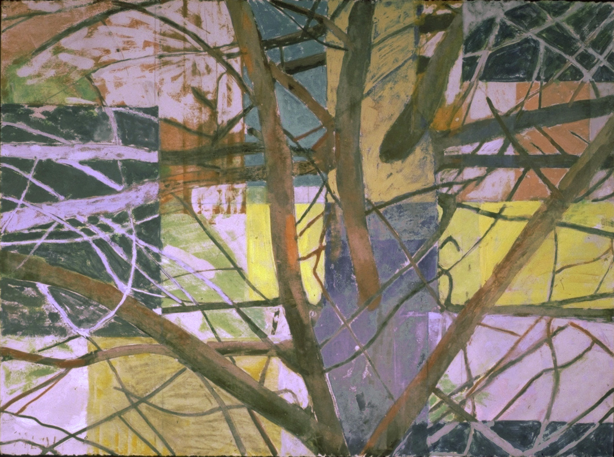 Tree Construct #2. 2001. conté crayon, pastel & encaustic on paper. 22" X 30" (Priv. Coll.)