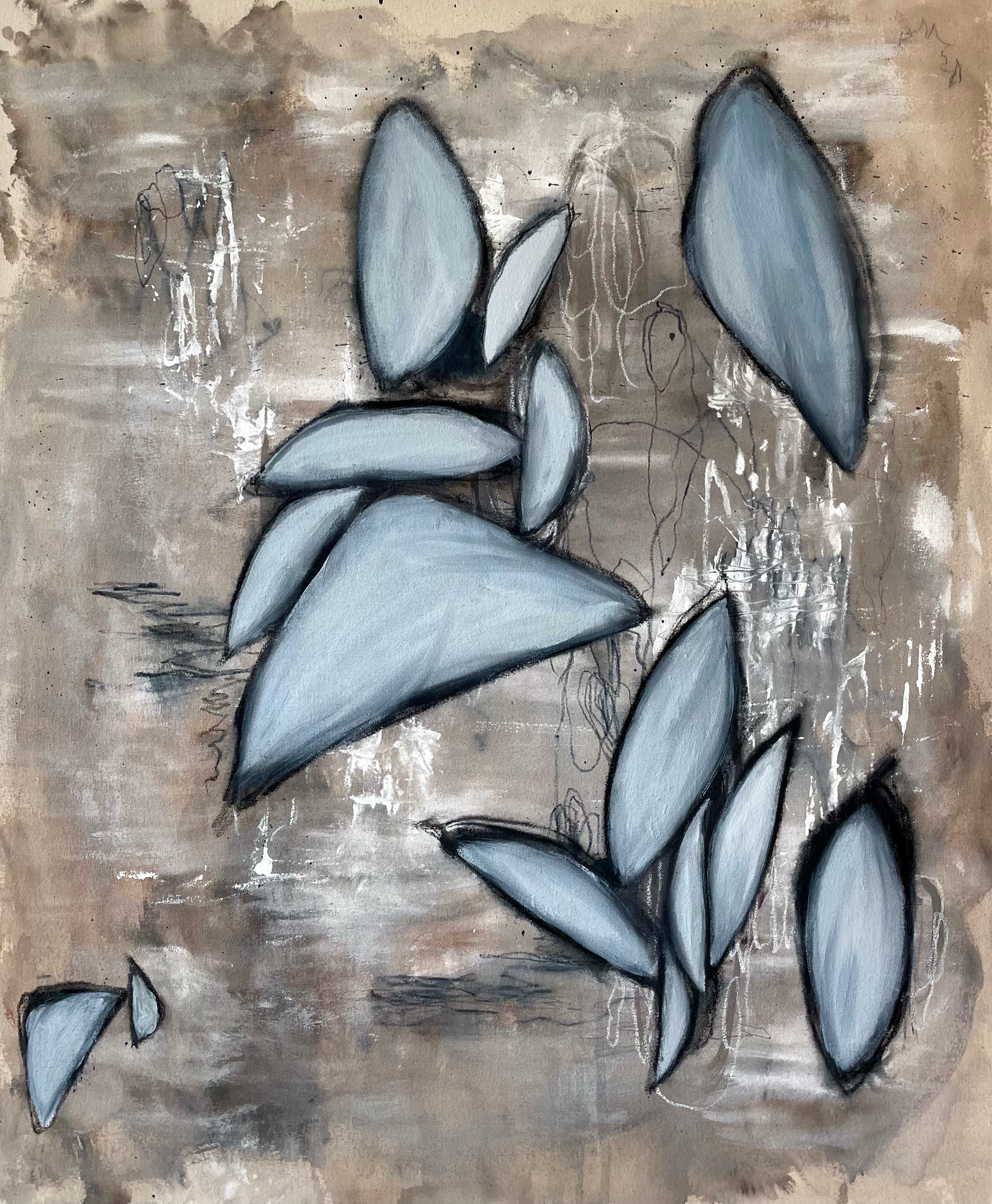 'stone's throw', 2022, 36x30in, acrylic and china marker on canvas