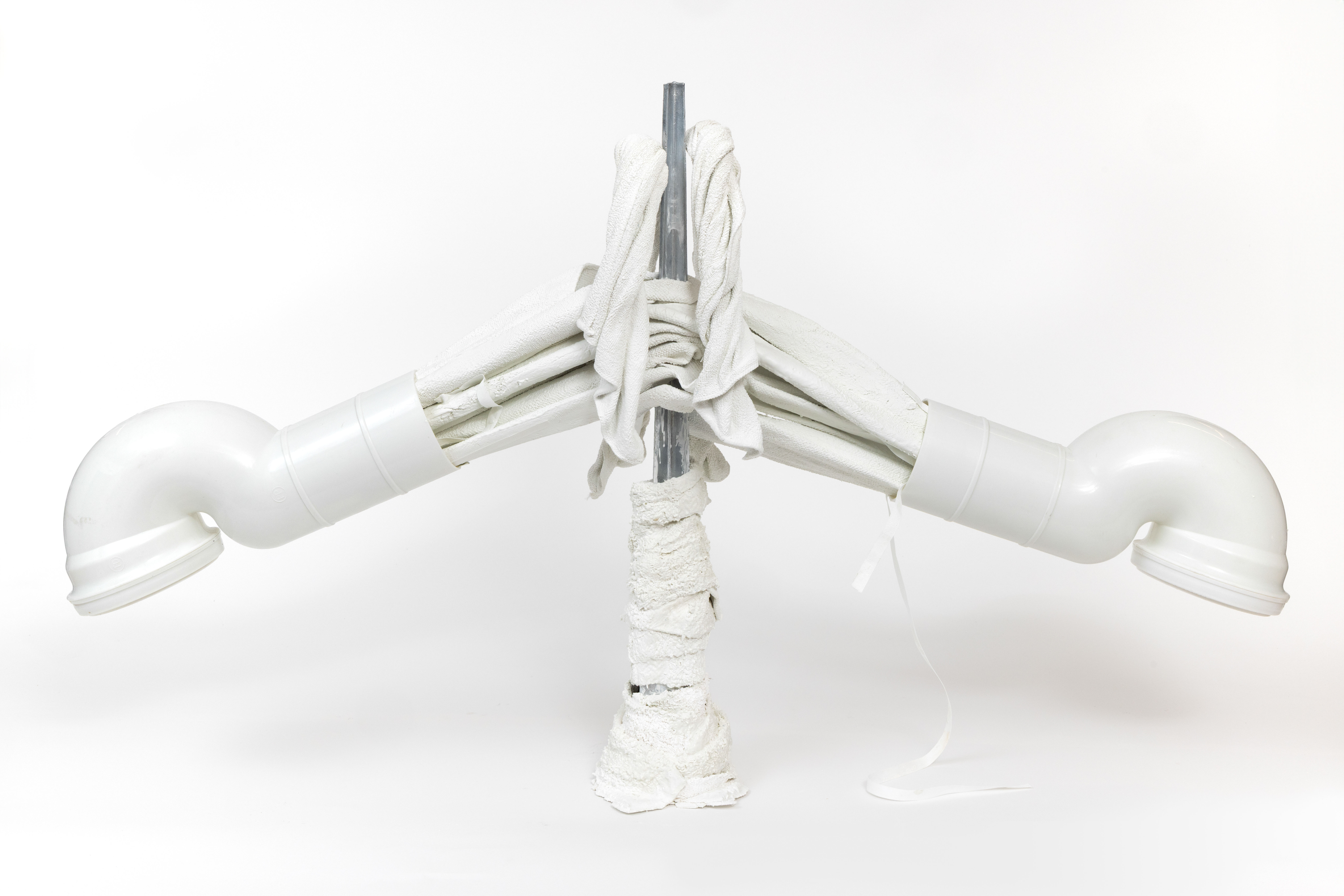Metalepsis, 2025, towel, concrete, pvc plastic, steel, ribbon, 99 x 12 x 60cm 