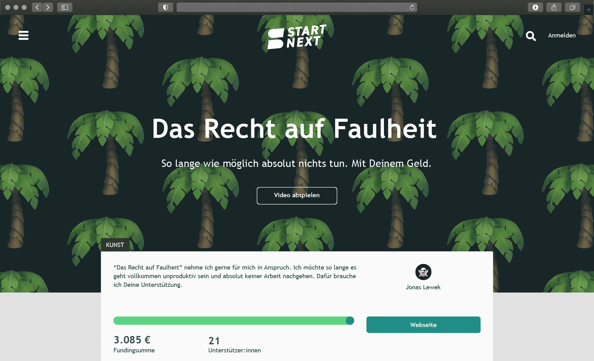 The Right to be Lazy (Screenshot Website), 2021, crowdfunding campaign