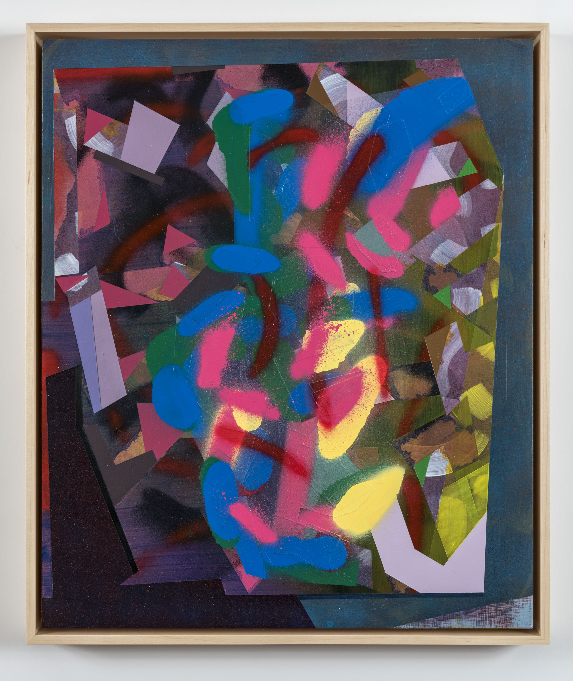 Crescendo, 2019, acrylic, Flashe paint, oil, spray paint, and silkscreen on panel, 24 &times; 20".