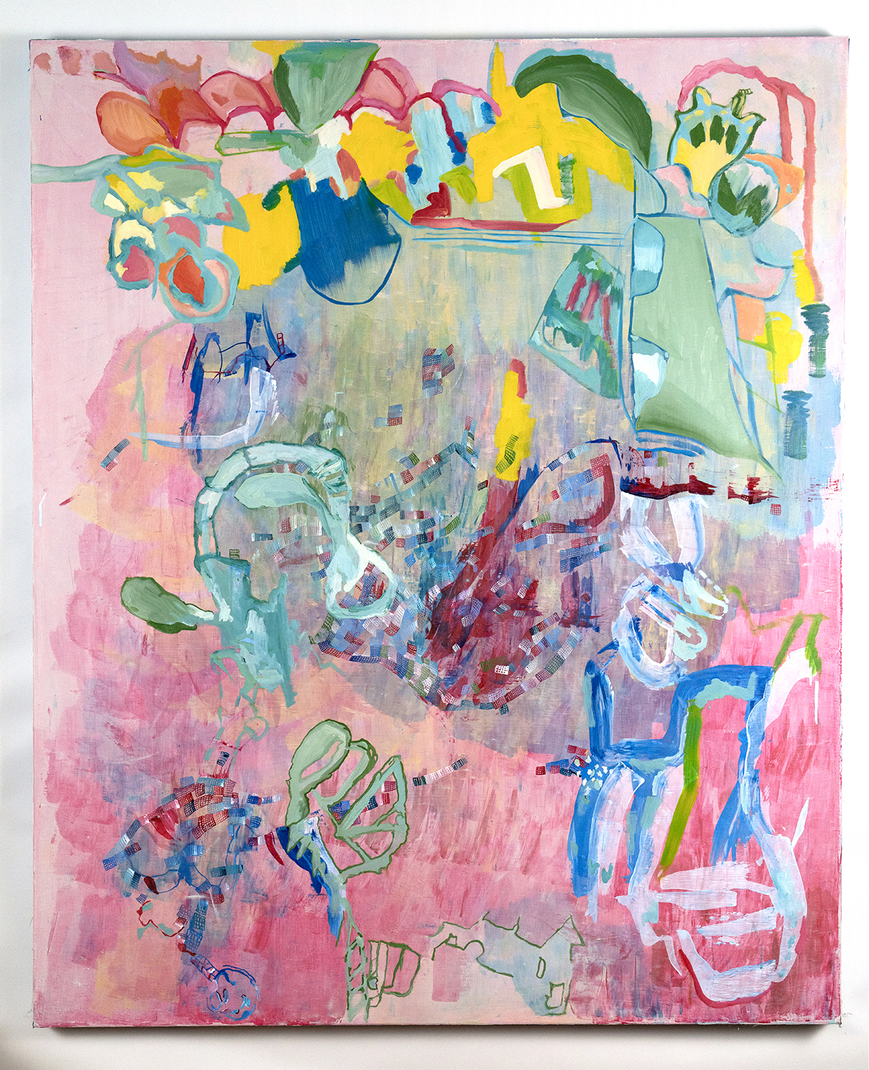 Man WIth Mouth Open, oil and acrylic on linen, 46 x 56 in, 2024