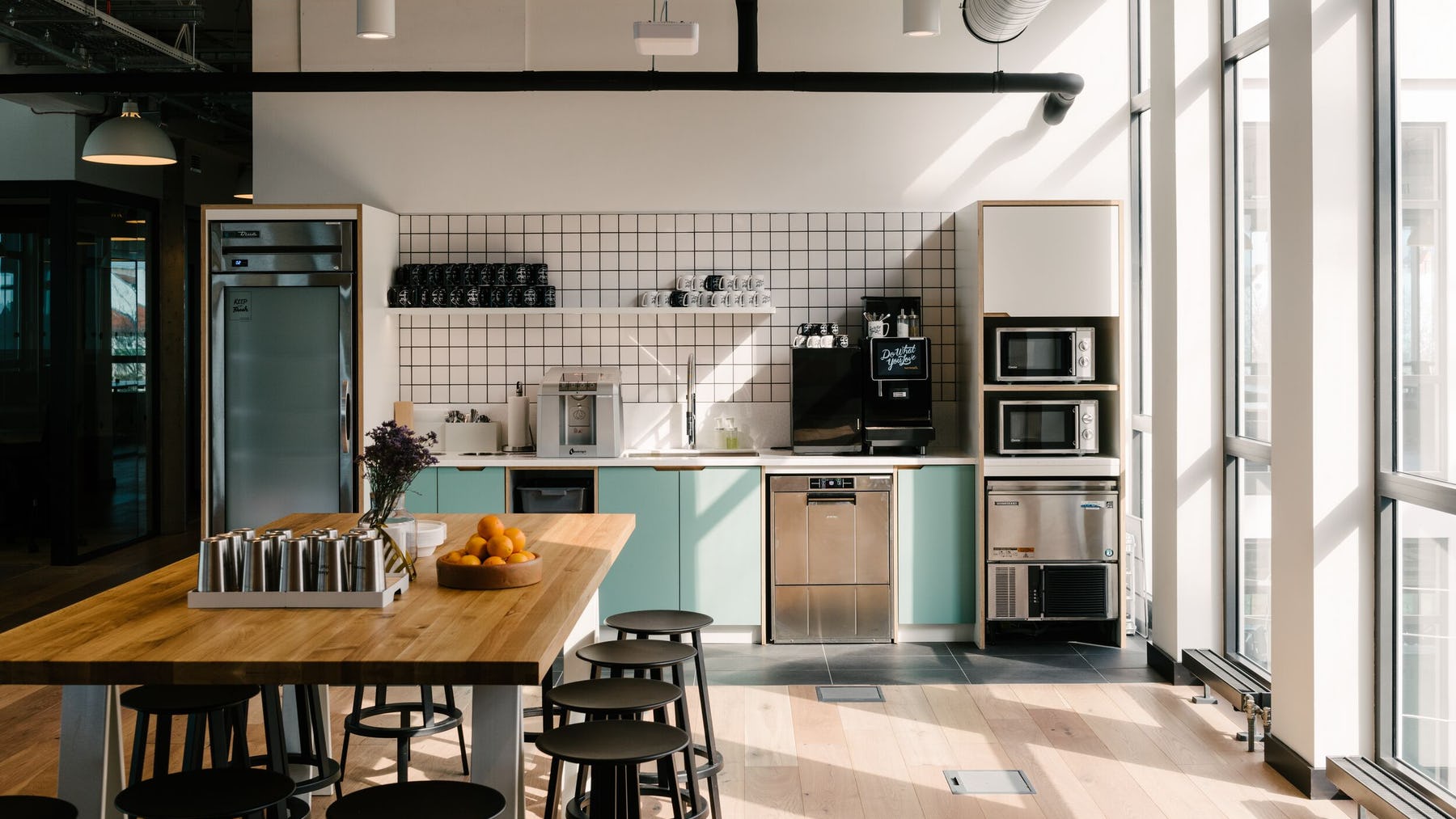 coworking open plan pantry and dining table