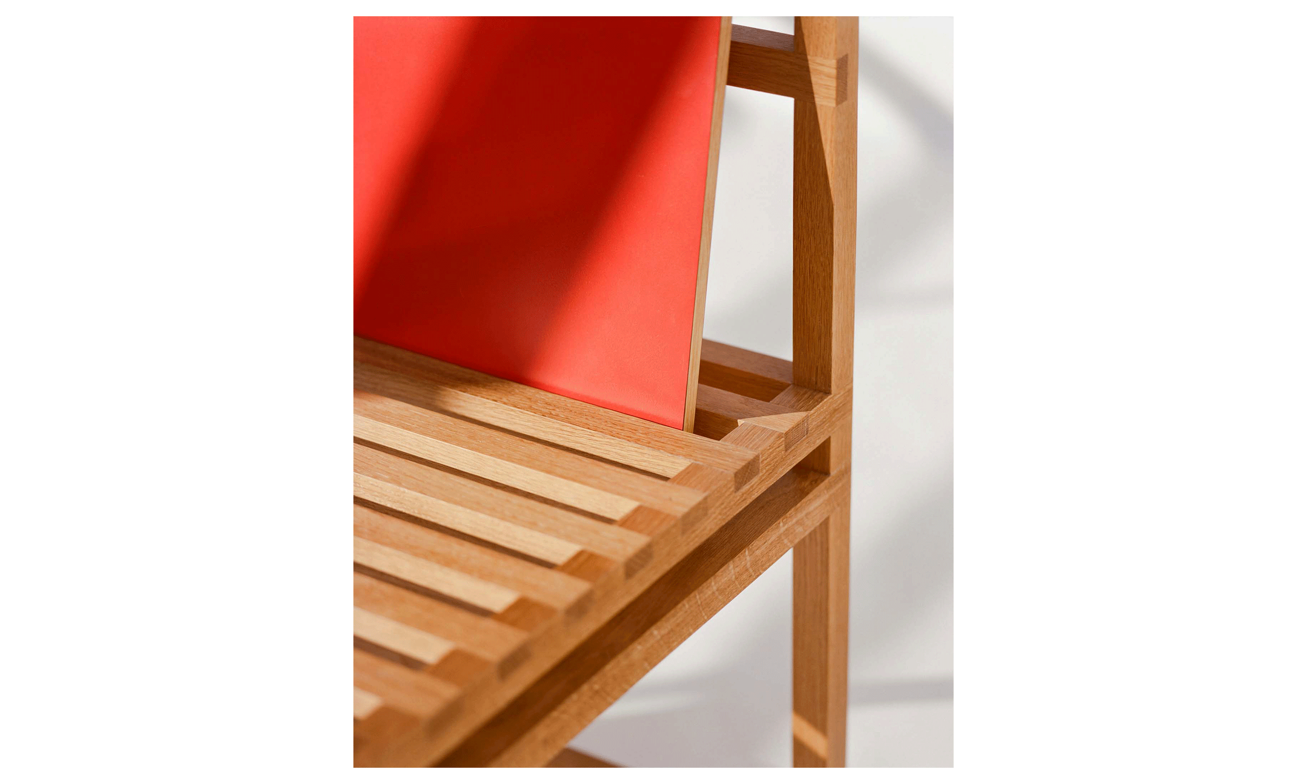 BAND 01 Chair, white oak and formica, w/ Bronsin Ablon, 2021 (photo: Marco Galloway)