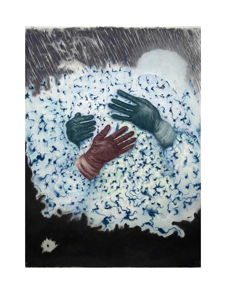  A random event in a private space, soft pastel on paper, 106 x 78 cm, private collection