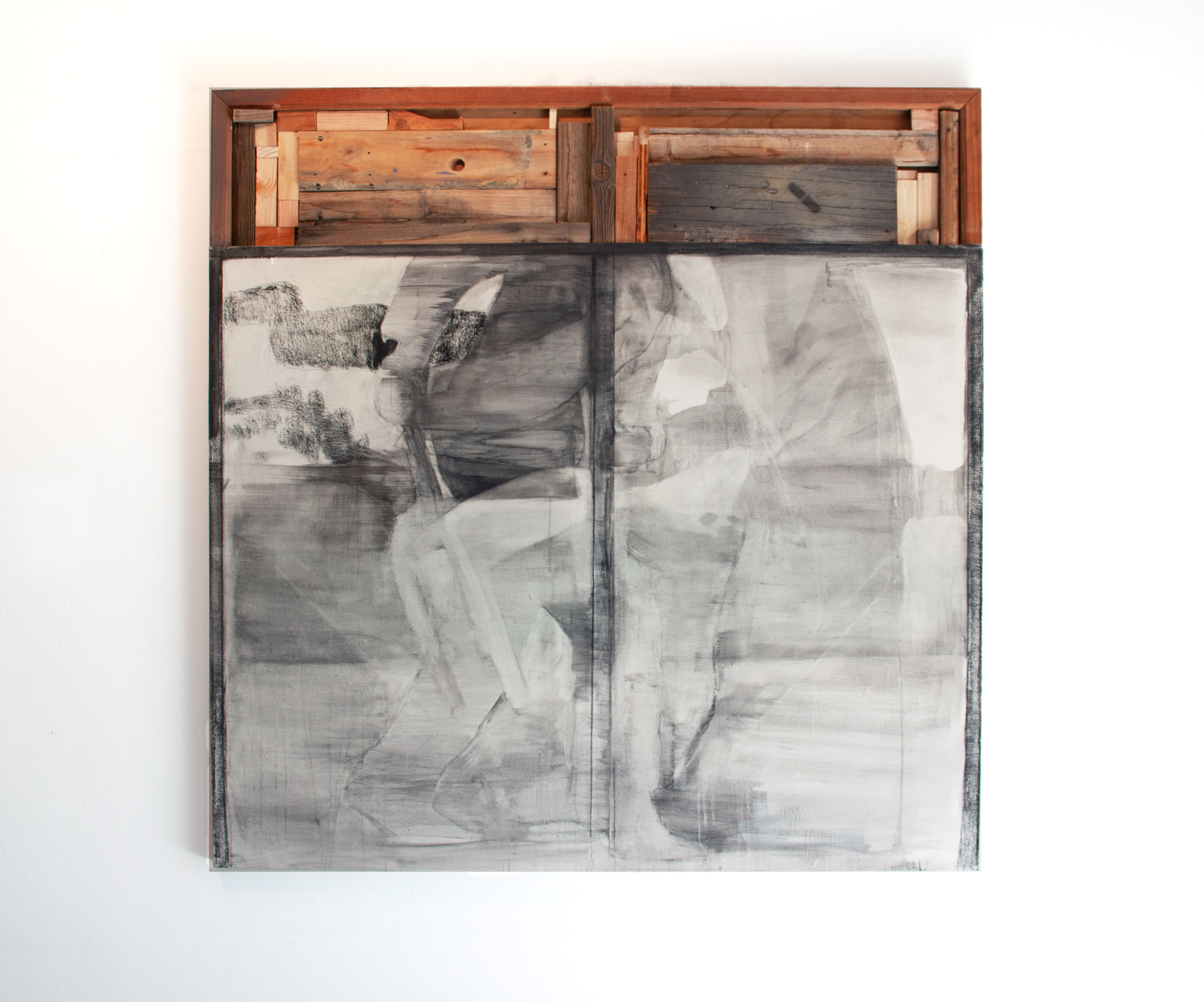 Up at the Crack of Dawn, handmade acrylic on wood and canvas combine, 54” x 54”