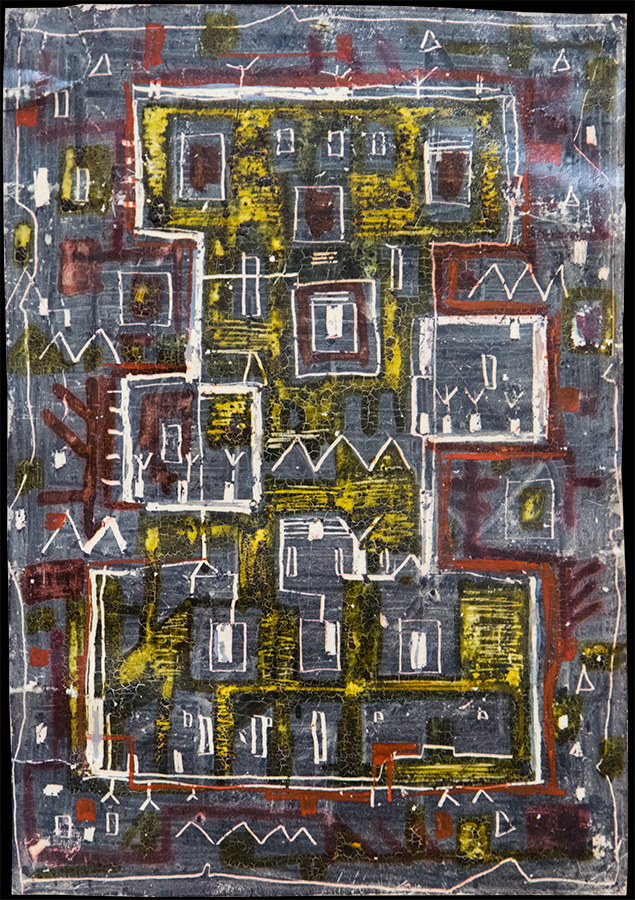 Design for handmade carpet. Gouache, wax. Painting on cardboard. 1950's