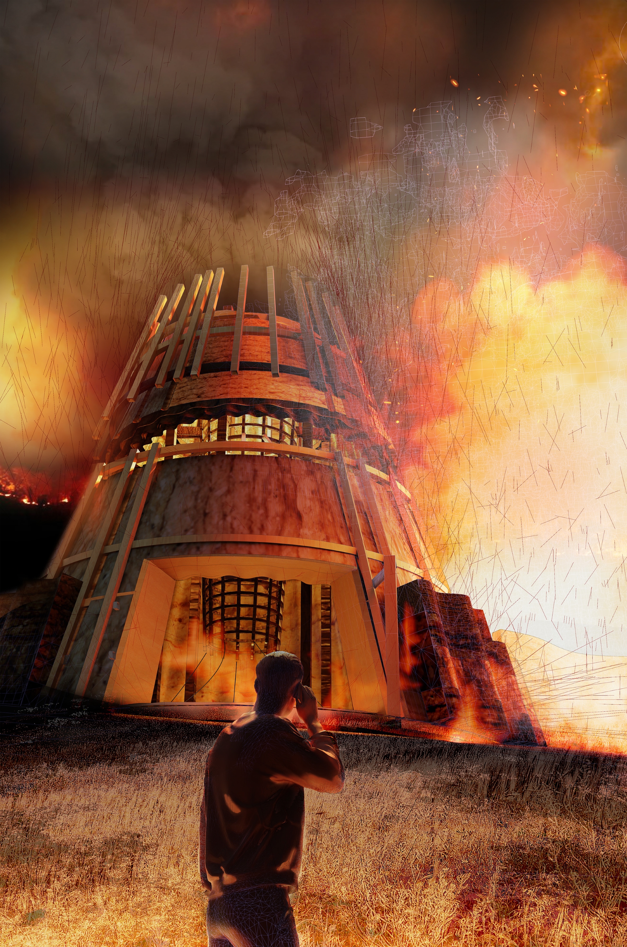 The core strategy of the project borrows from indigenous practices of fire (ie cultural burning) and involves the intentional burning of certain areas of the architecture, designed as sacrificial zones, to prevent the spread of fire to other areas that are more vulnerable, particularly those located closer to urban settlements.