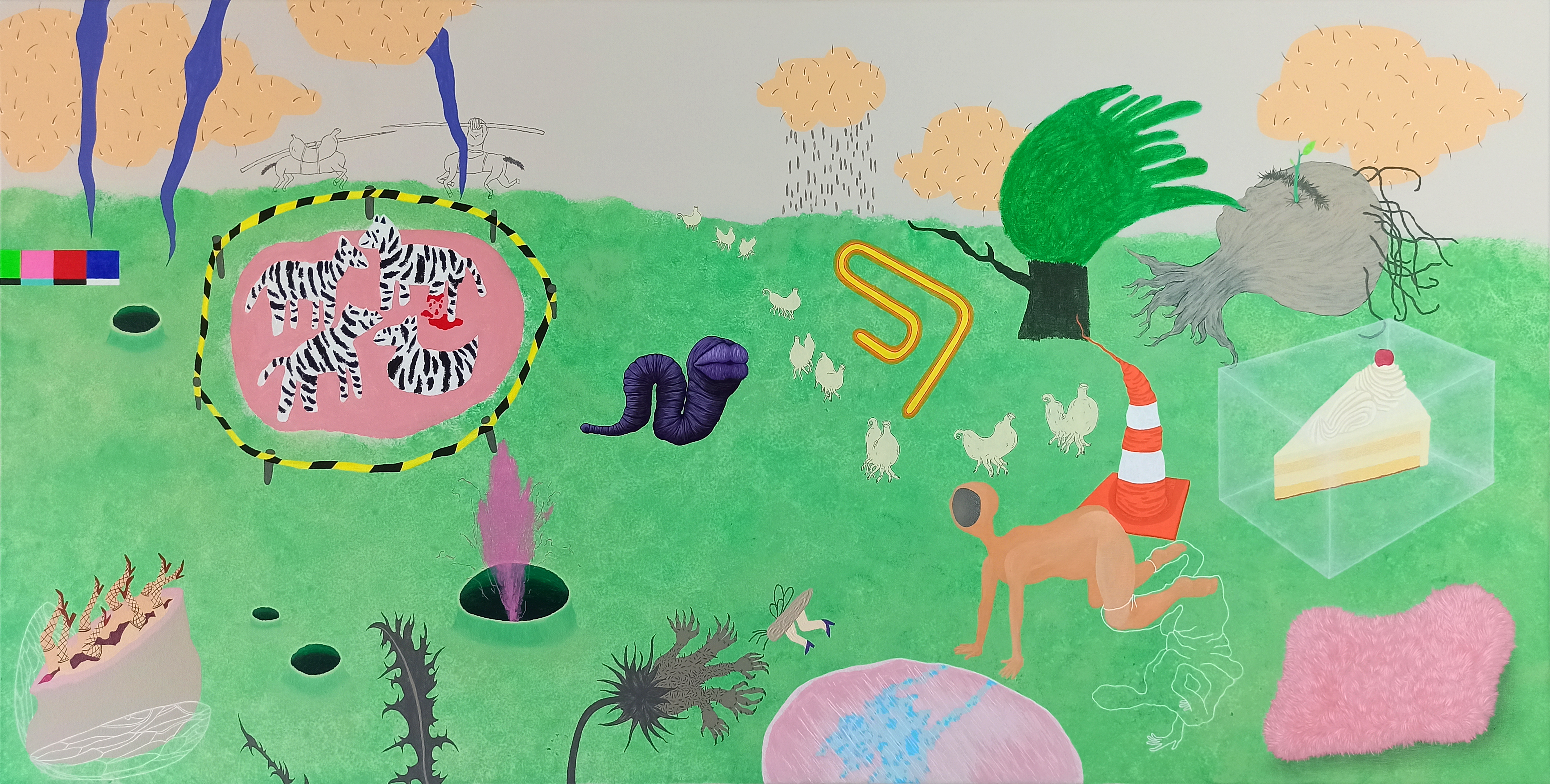 color me impressed, 2022, mixed media on canvas, 70 x 140 cm