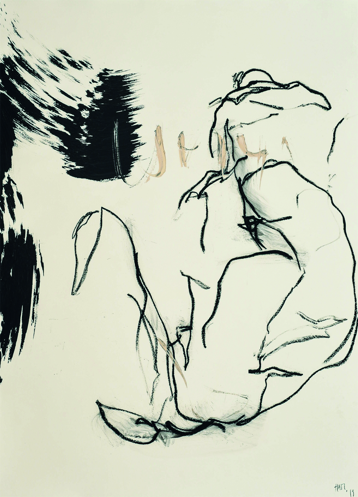 "Aufhebung der Körperlichkeit", 2013, Oilstick on copperplate paper, 107 x 78 cm