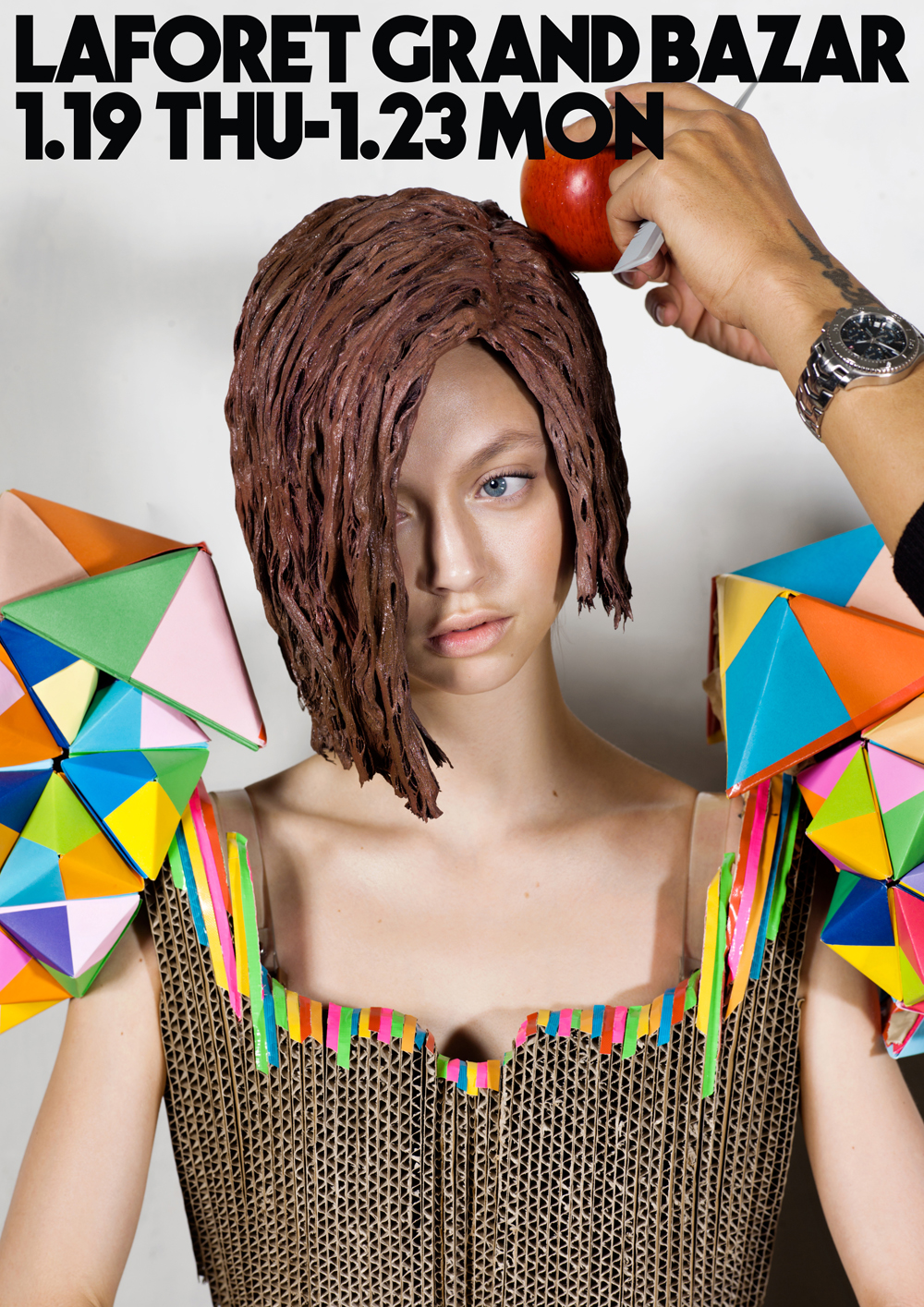 LAFORET HARAJUKU "GRAND BAZAR" &mdash; The project explores the process of design, capturing the moment ordinary elements like paper and styrofoam are reimagined as extraordinary couture.