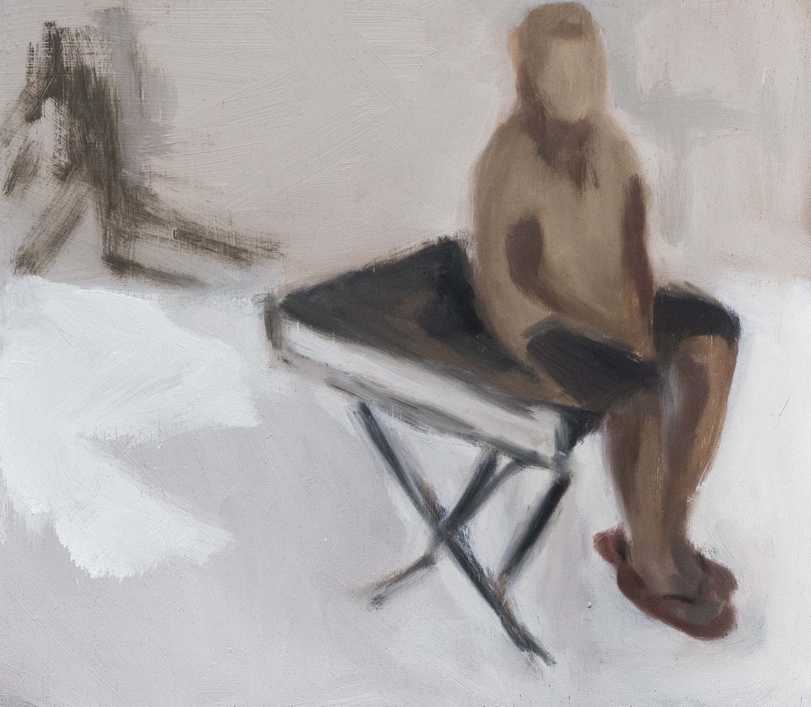 Sitting on The Table. 2016. oil on wood. 5x6 inches. 12x15 cm.