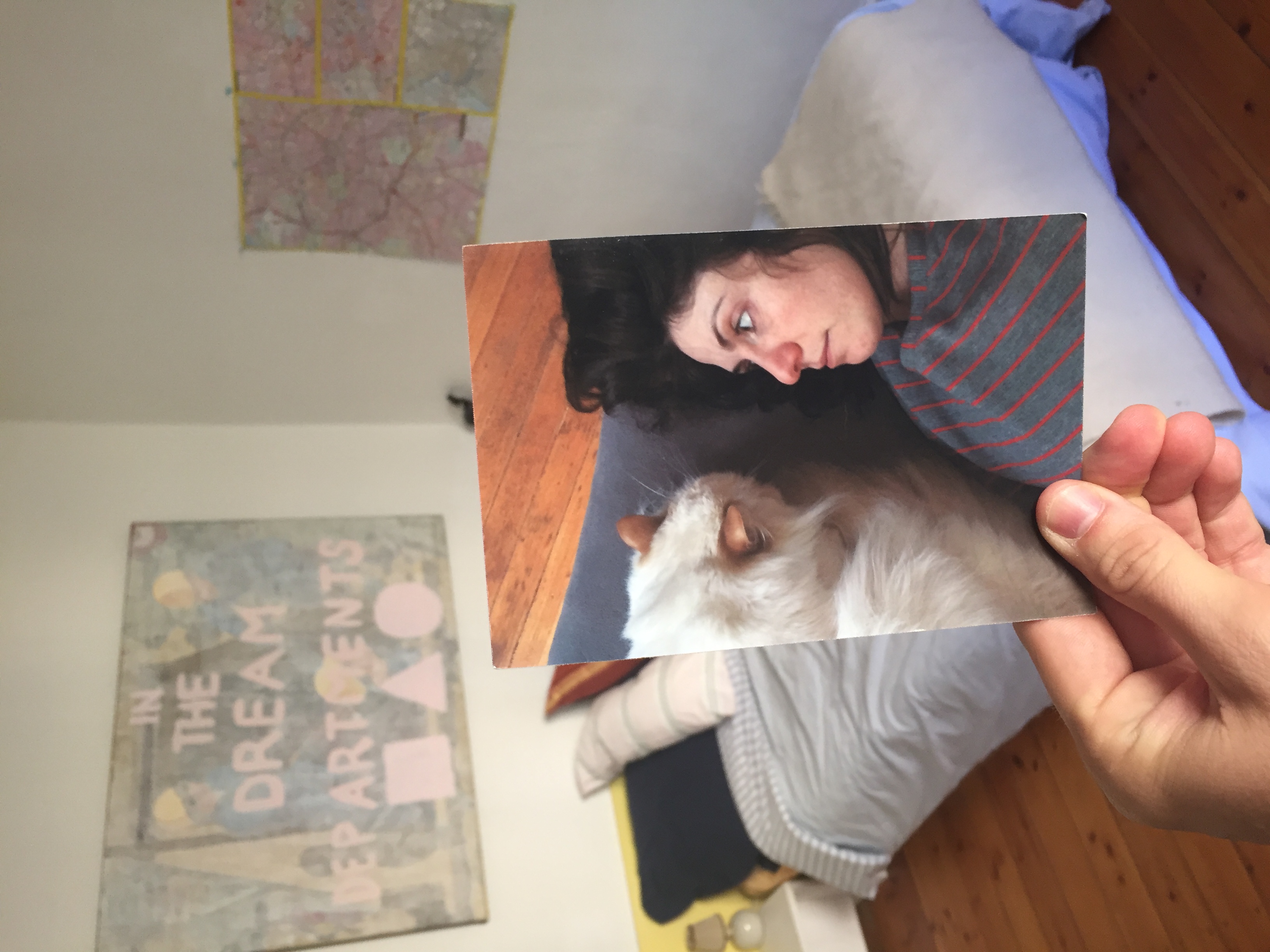 Rachel wanted this card left in Berlin. Since I love Rachel so much and I know she loves her cat and all the love reminds me of the ideal of home and comfort and rest I decided to leave this card on my bed in the apartment I stayed in in Berlin. After very very very long days/nights out dancing and exploring, coming home to this bed was always like falling into a gargantuan hug.