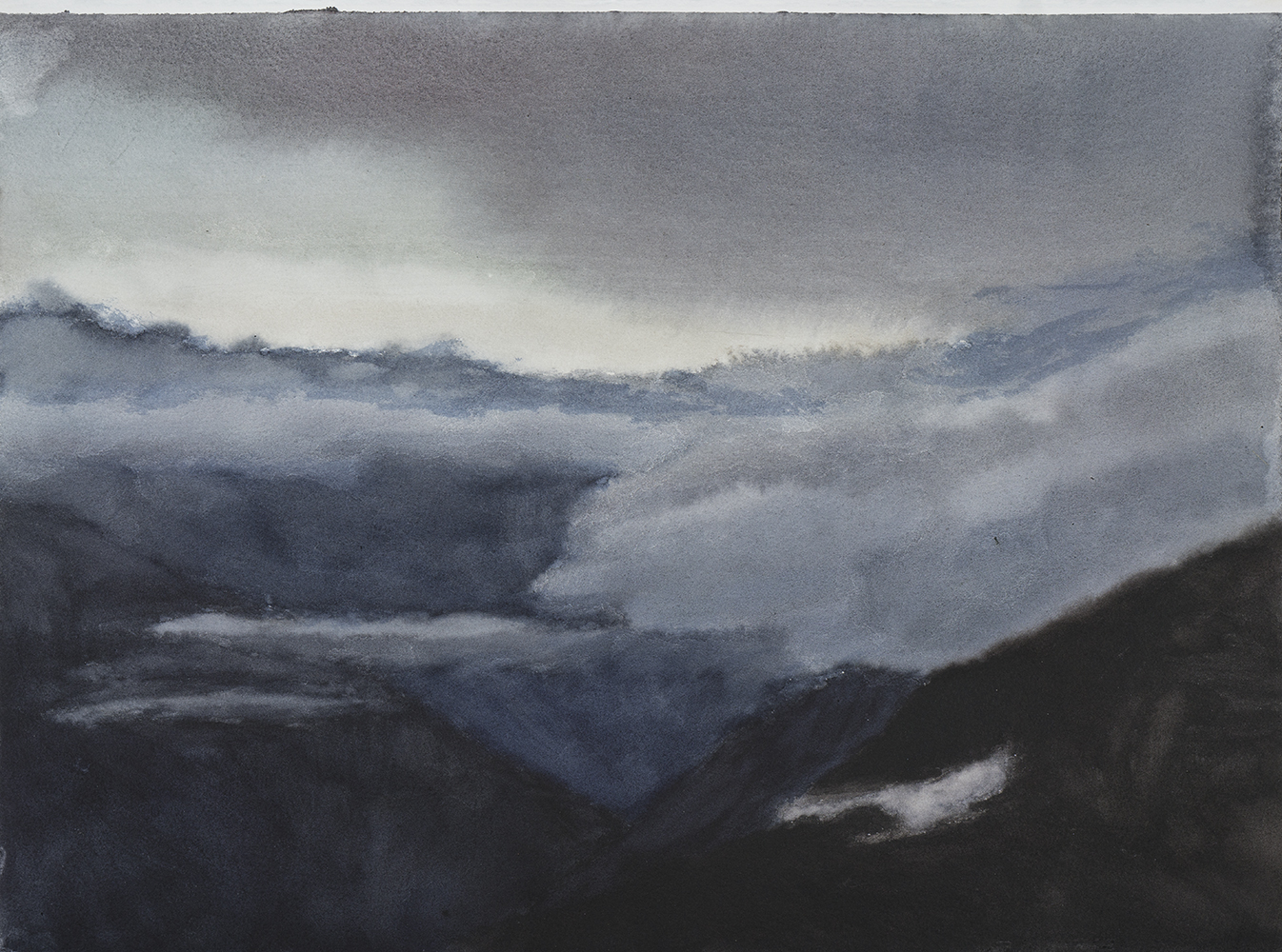 Vallée, brumes, couchantaquarelle sur papier28 x 38 cm, 2024