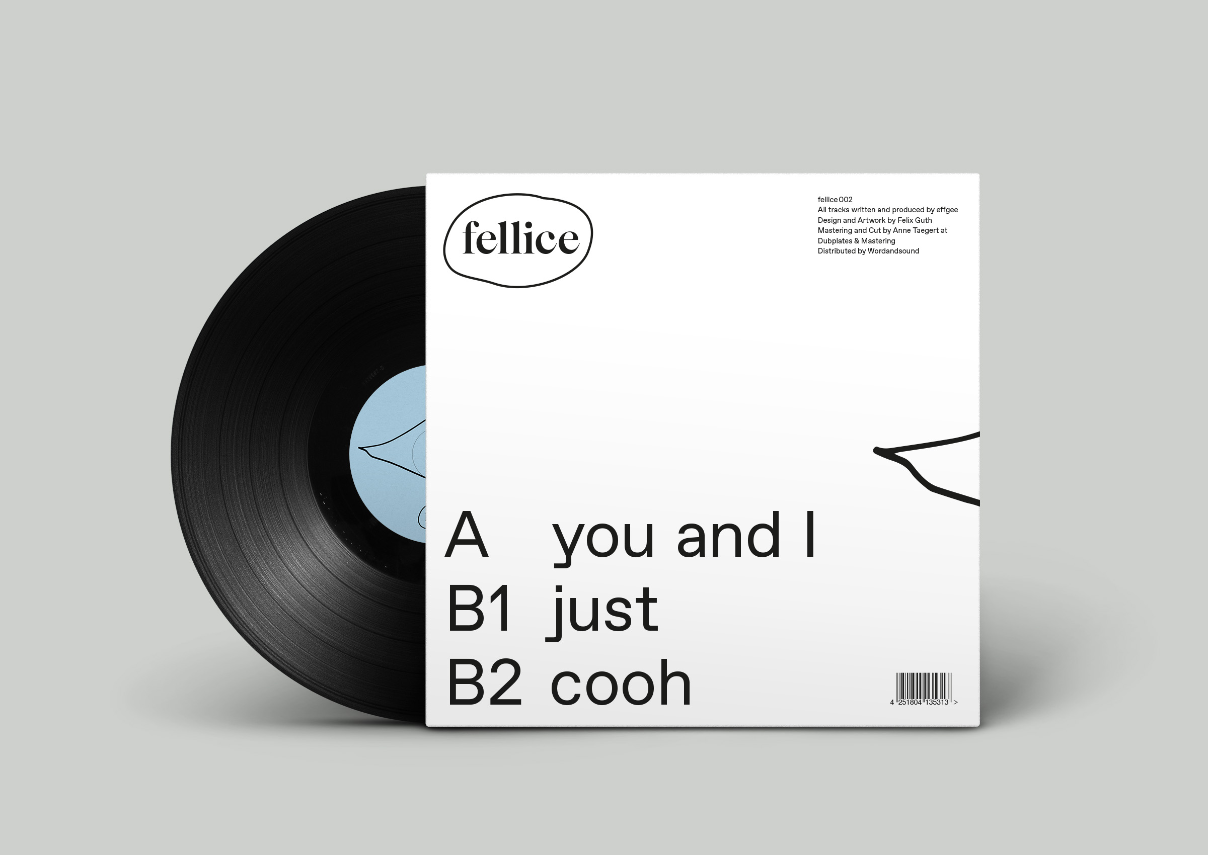 Desktop view of the fellice Records project page showcasing the custom logo, record cover designs, merchandise mockups, and website preview, all reflecting a simple, direct, and playful visual identity.