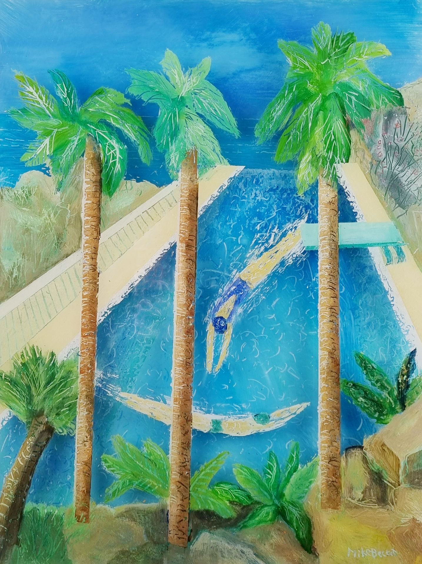 Between The Palms, acrylic on perspex (Box) 38 x 48.5, 2022