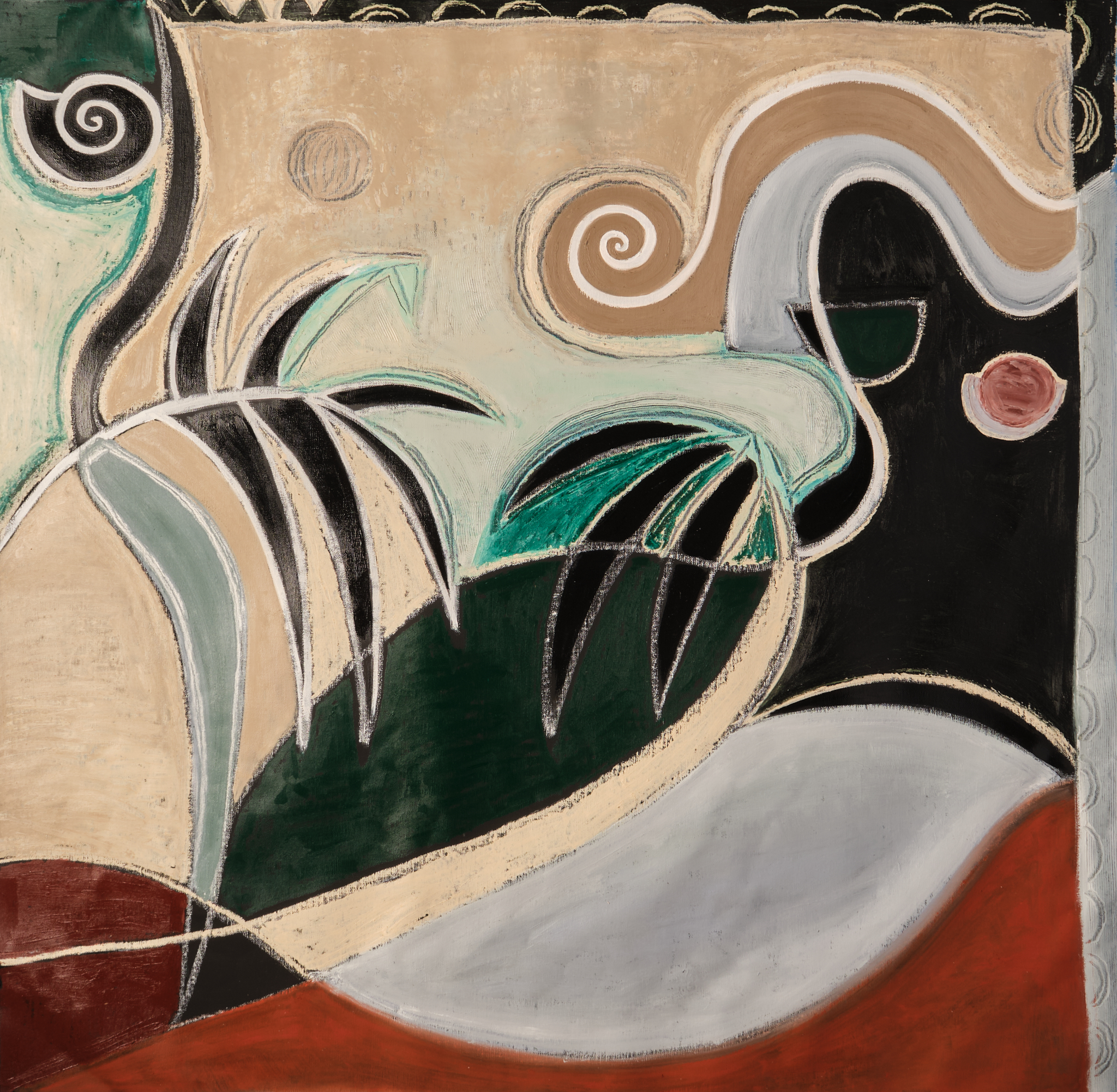 Pleasure State 2, 2024. Oil & oil stick on black linen. 39 1/4" x 38 1/4"