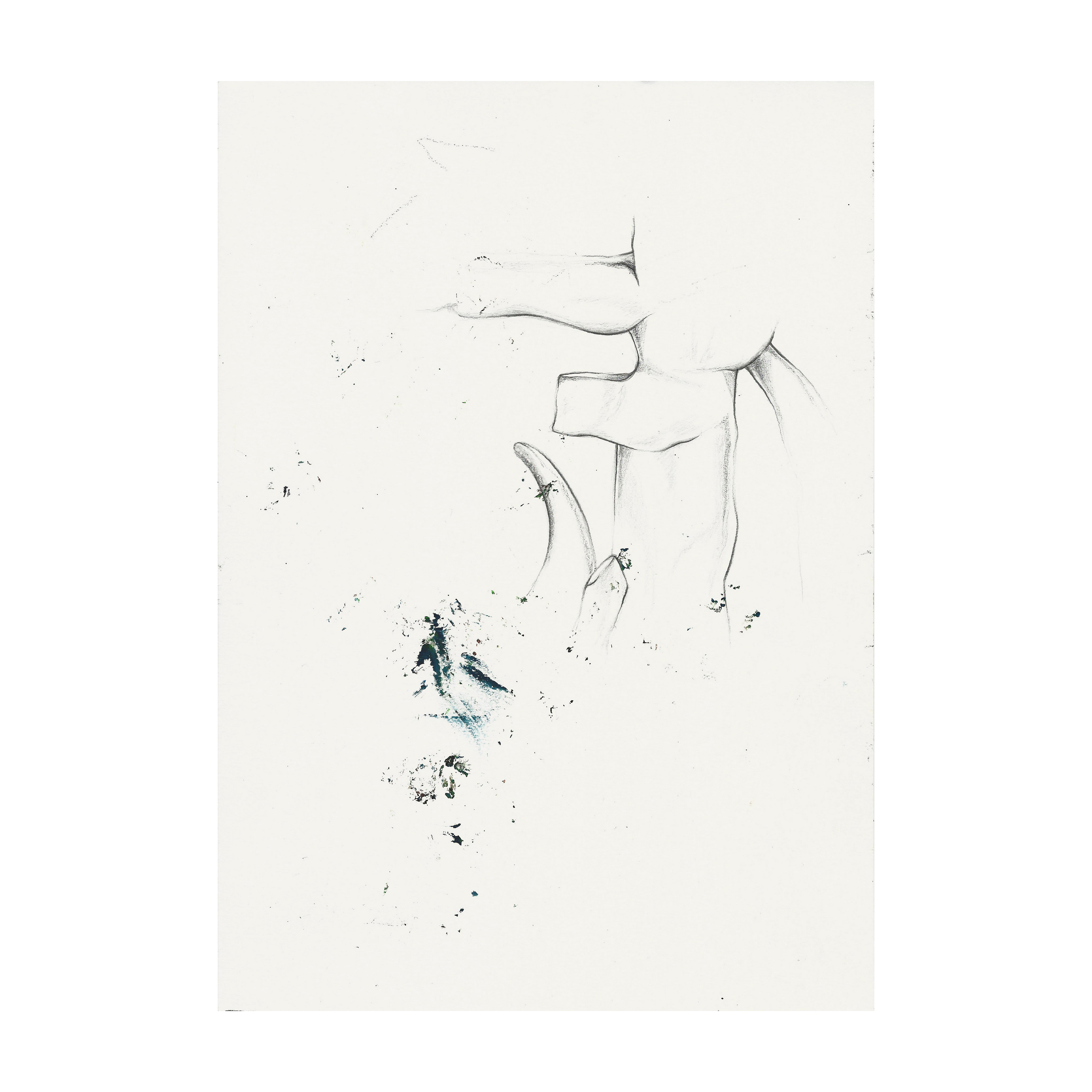 Jack Whitelock, Tree Maquette 2, 2022. Graphite and oil paint on paper. 29.7 x 21 cm (11 11/16 x 8 17/64 inches).