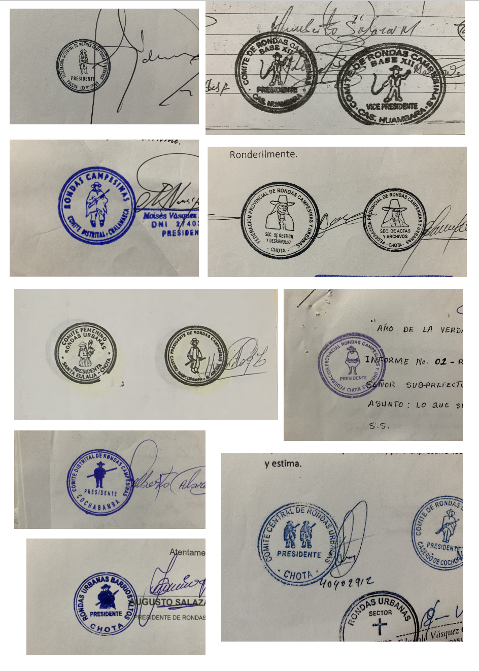 Figure 10. Collection of seals of the Federation and several rondas committee at the village level. Archive of the Federation.