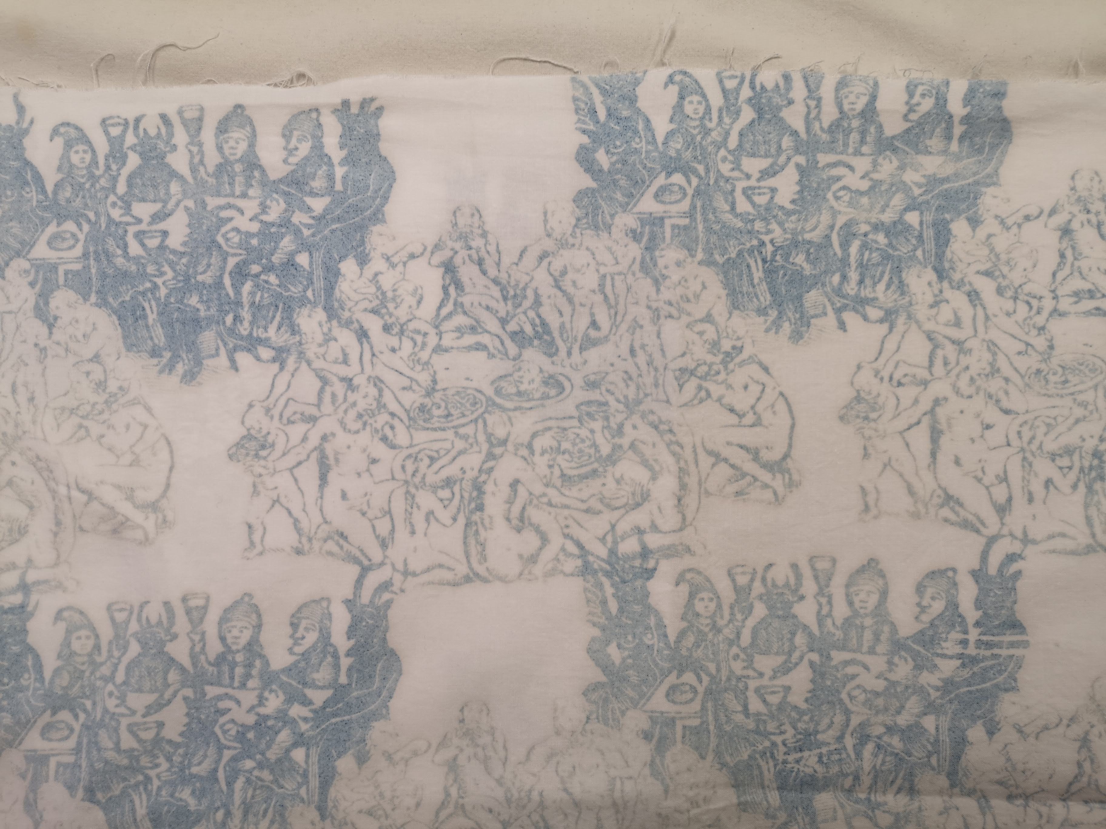 detail of experiment with indigo and sugar printing