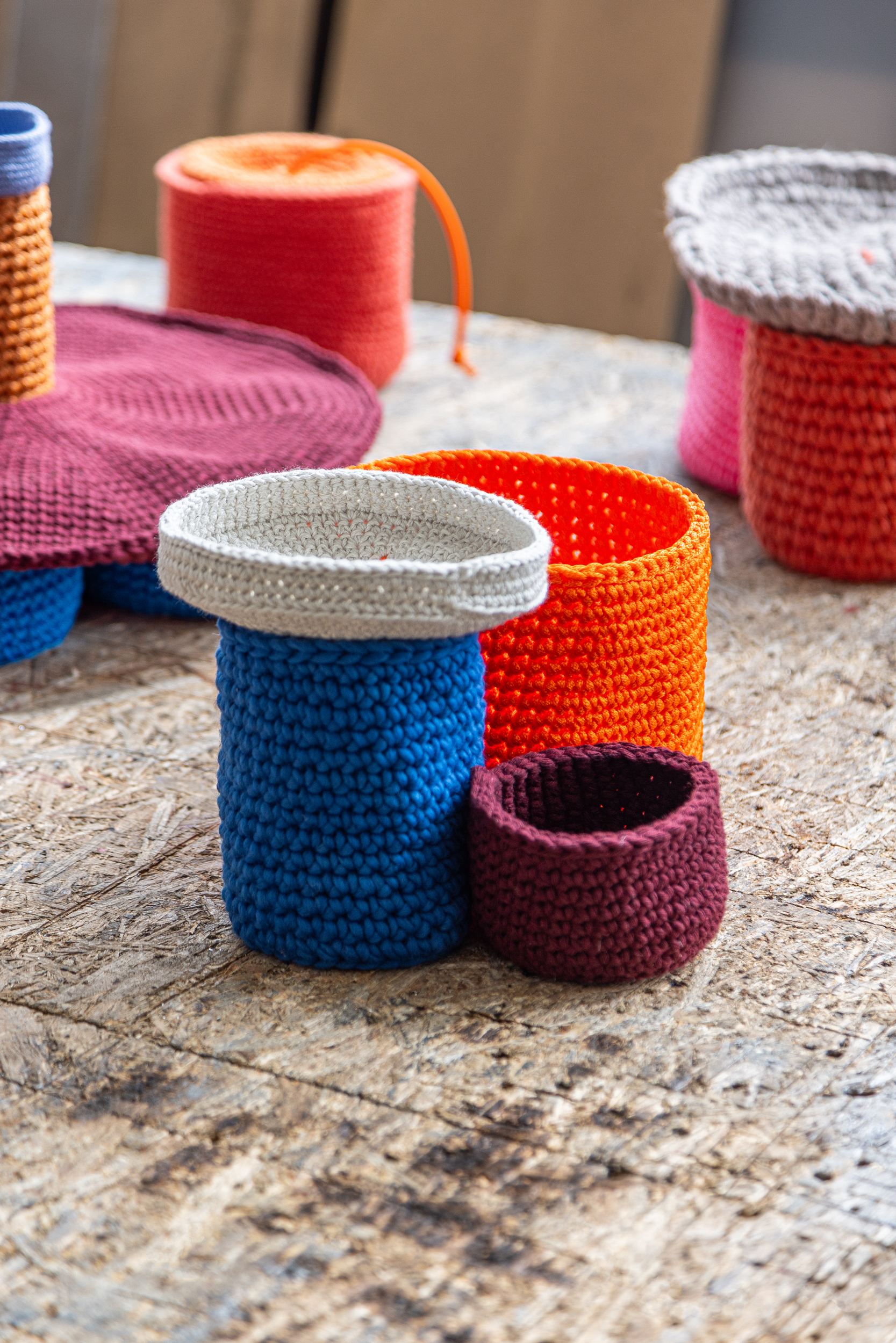 Potes com tampa em crochet