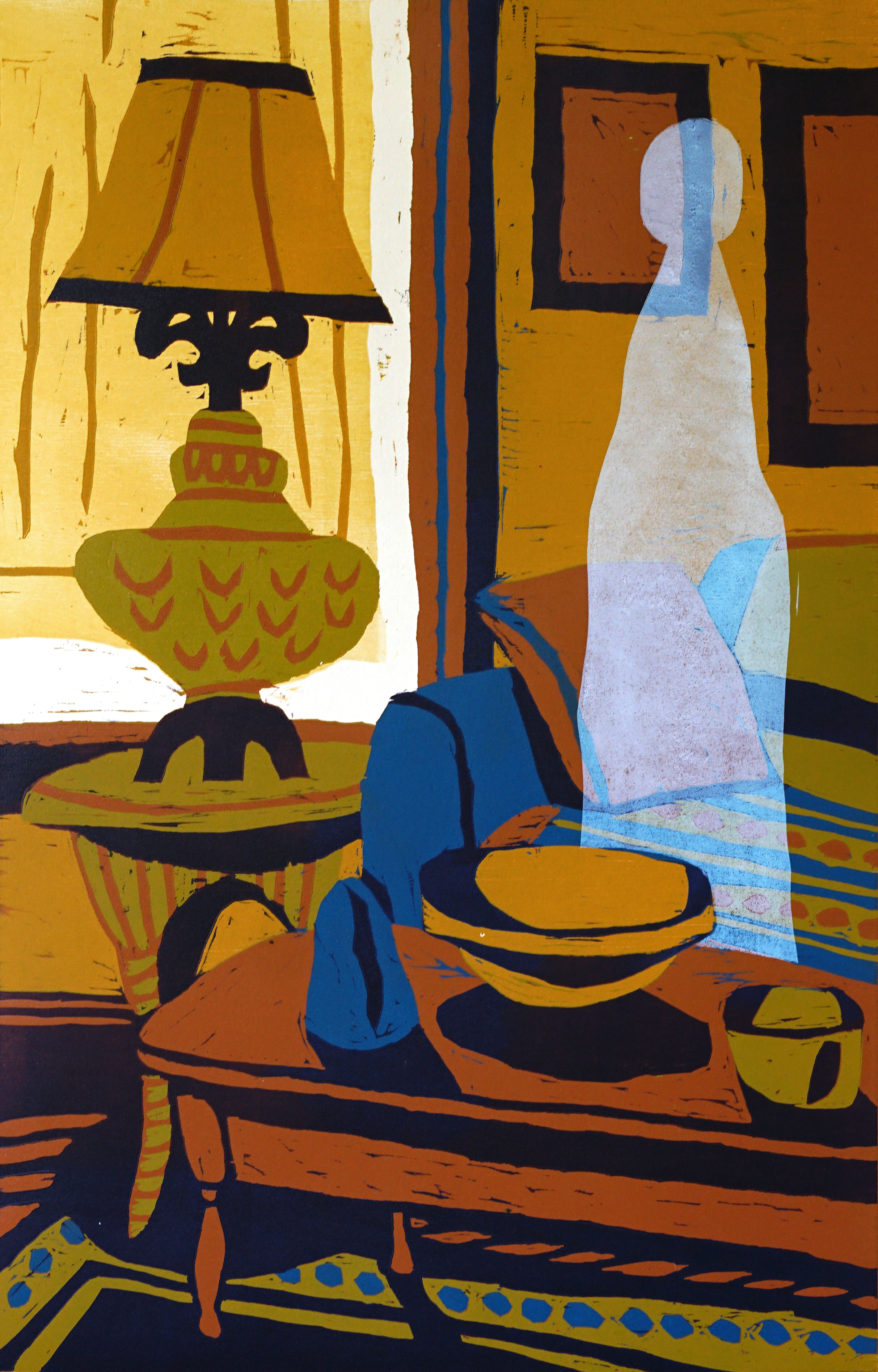 Still in the Room / seven-layer reduction woodcut and linocut