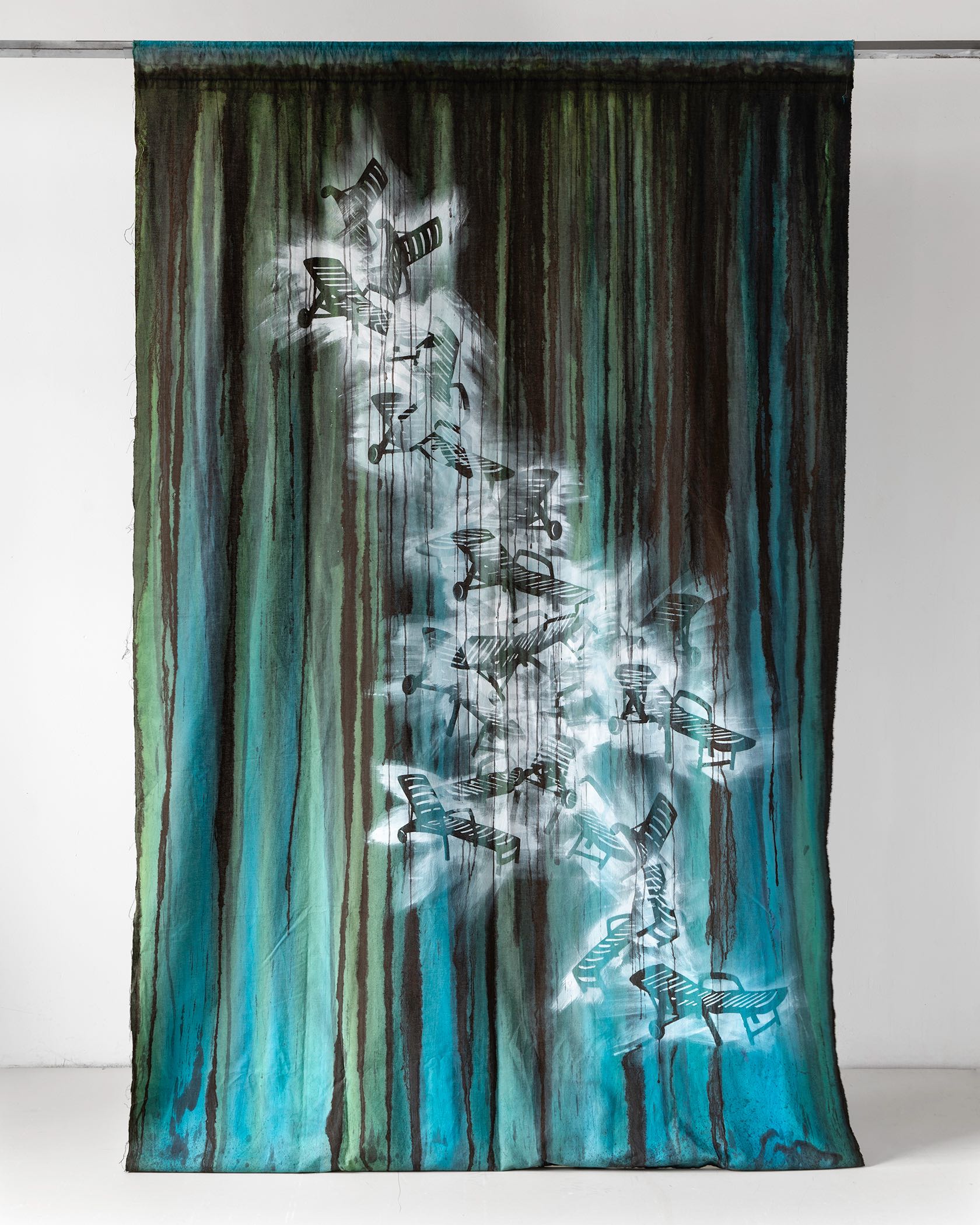 Loungers, 170cm x 226cm, calico fabric, dye, gesso, 2020